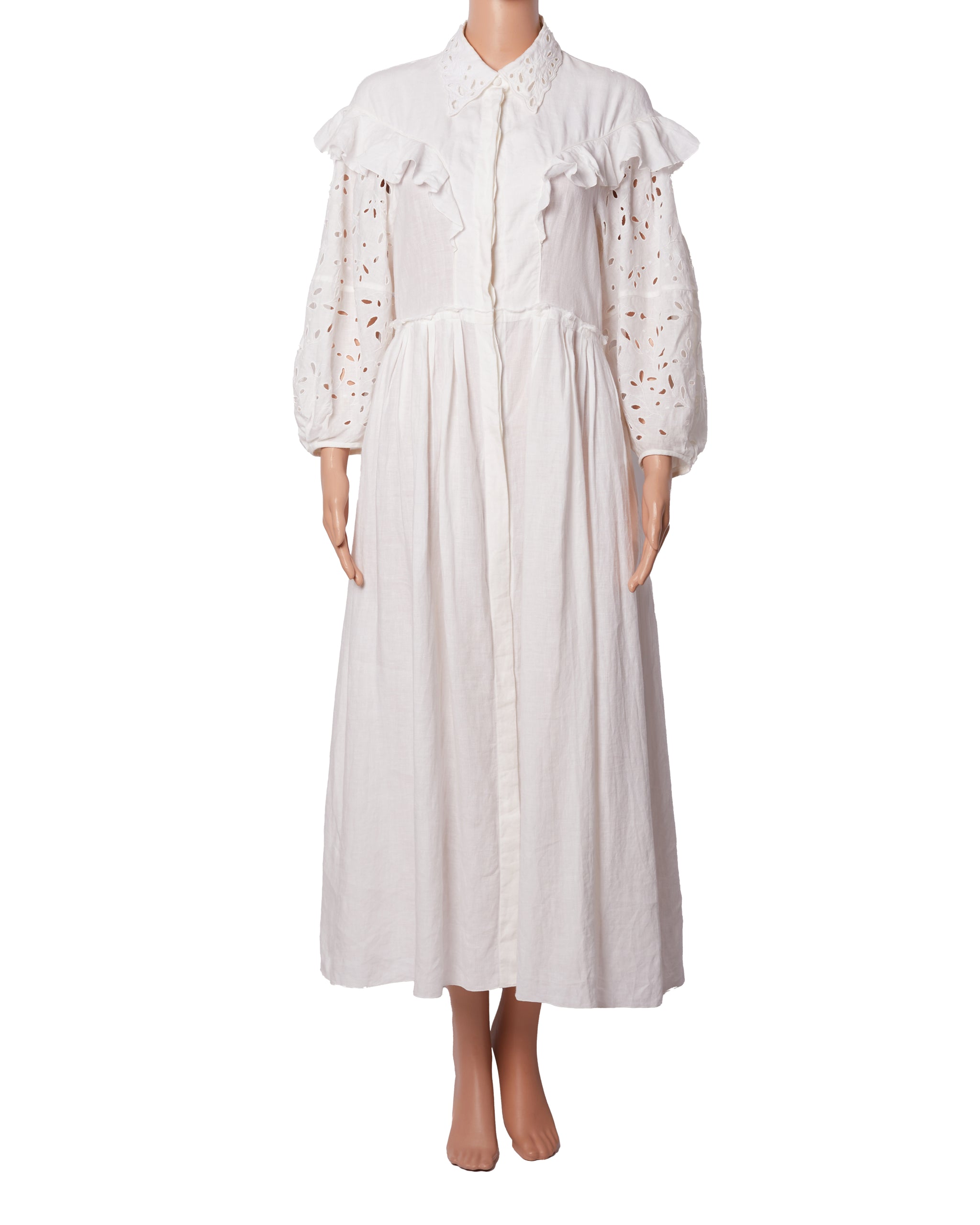 Chloe Frill Dress In White With Puff Sleeves — free download
