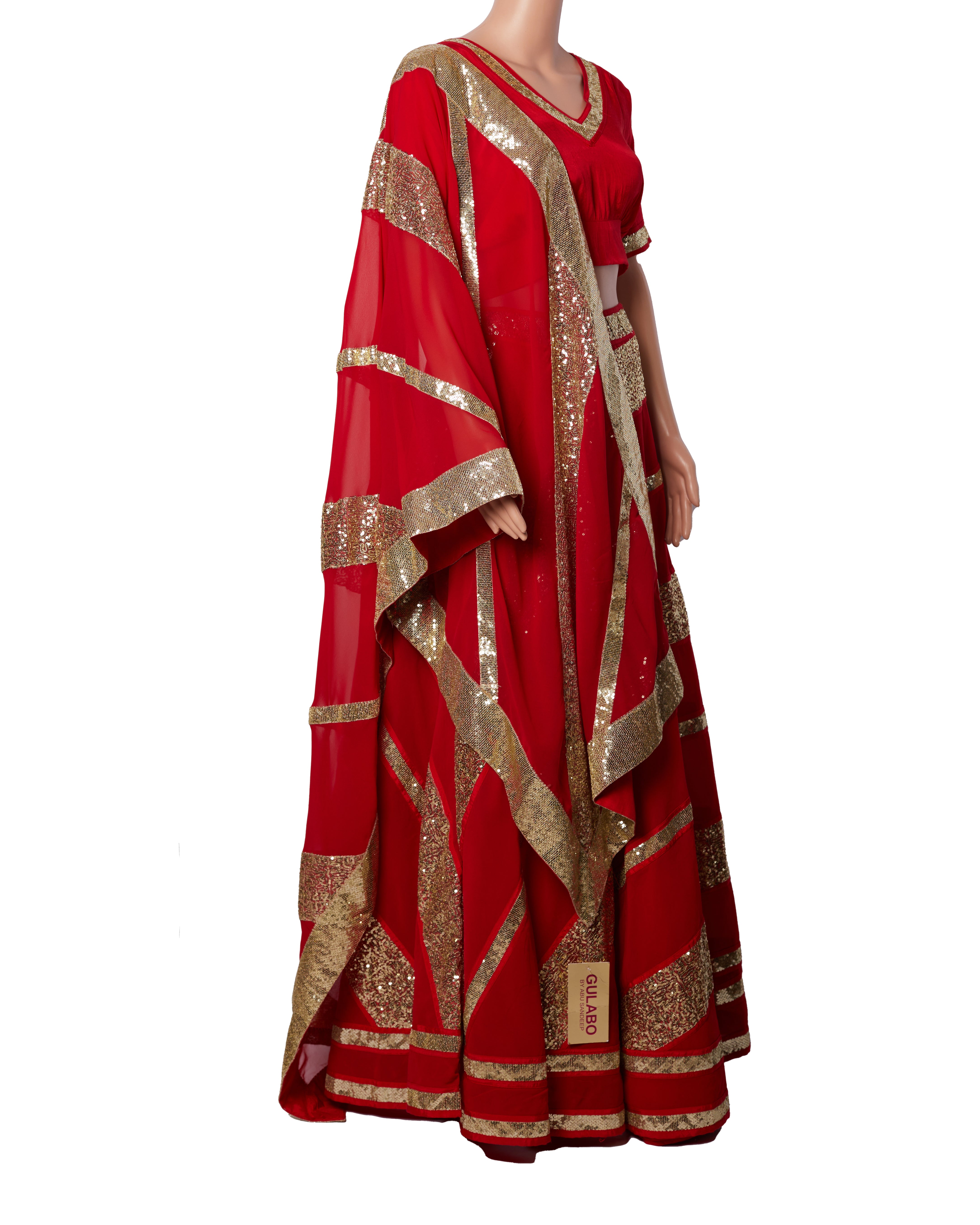 New Gulabo by Abu Sandeep Red Sequin 3 Piece Lehenga Set