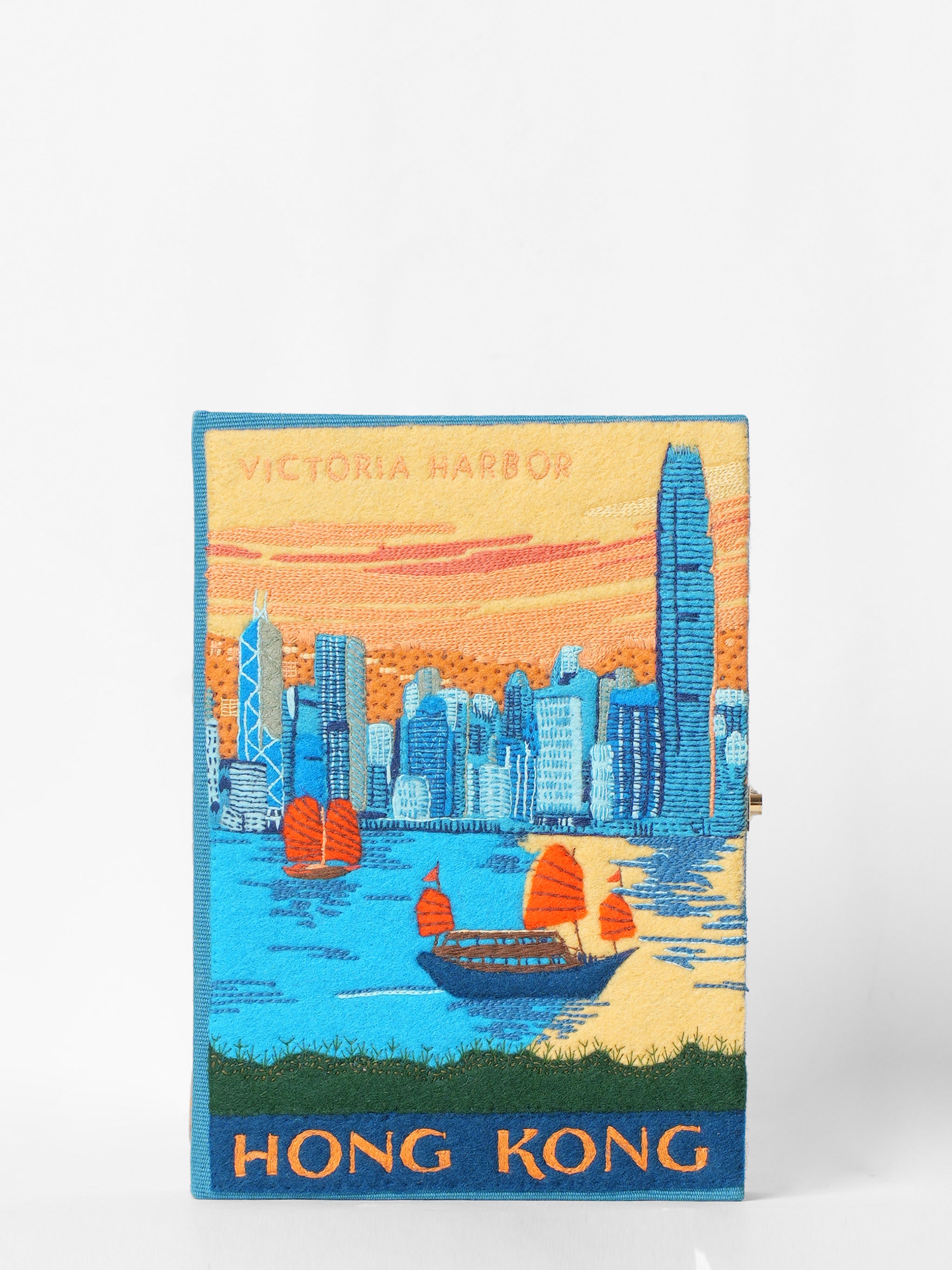 New With Tag Olympia le-tan Hong Kong Victoria Harbor Embroidered Appliqued Clutch Bag