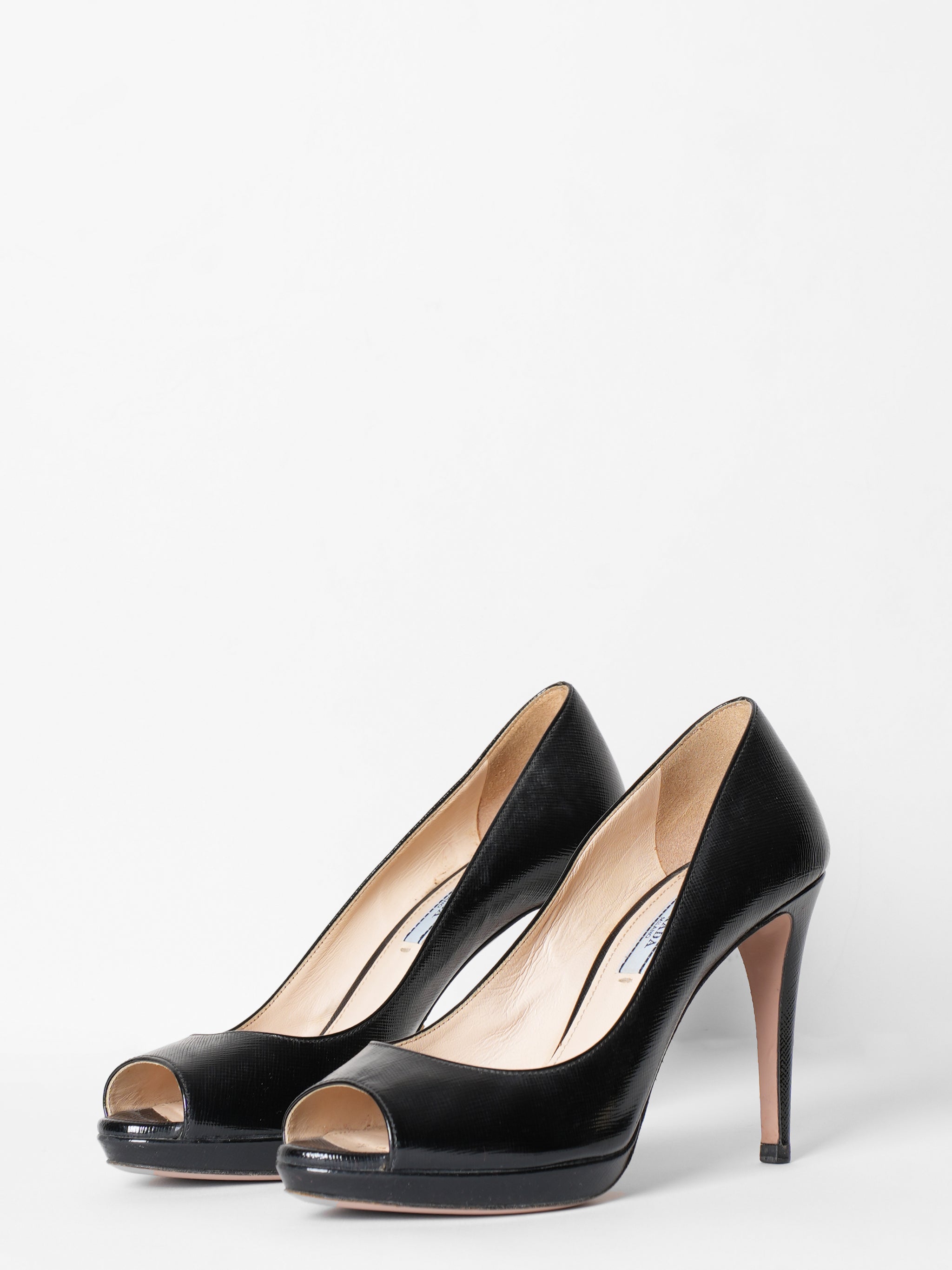 Prada Peep Toe Black Stilettos
