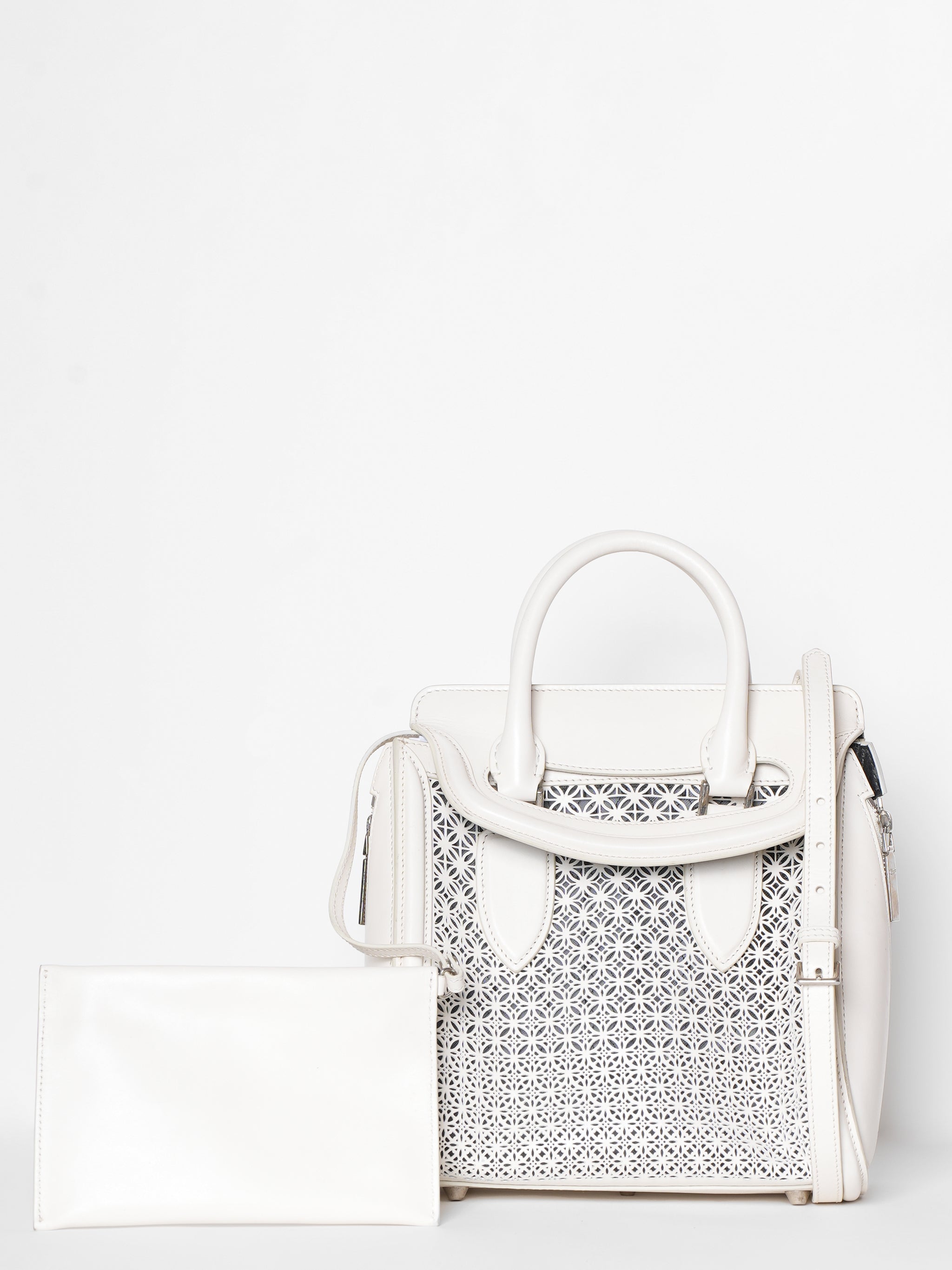 Alexander McQueen White Cutwork Handbag