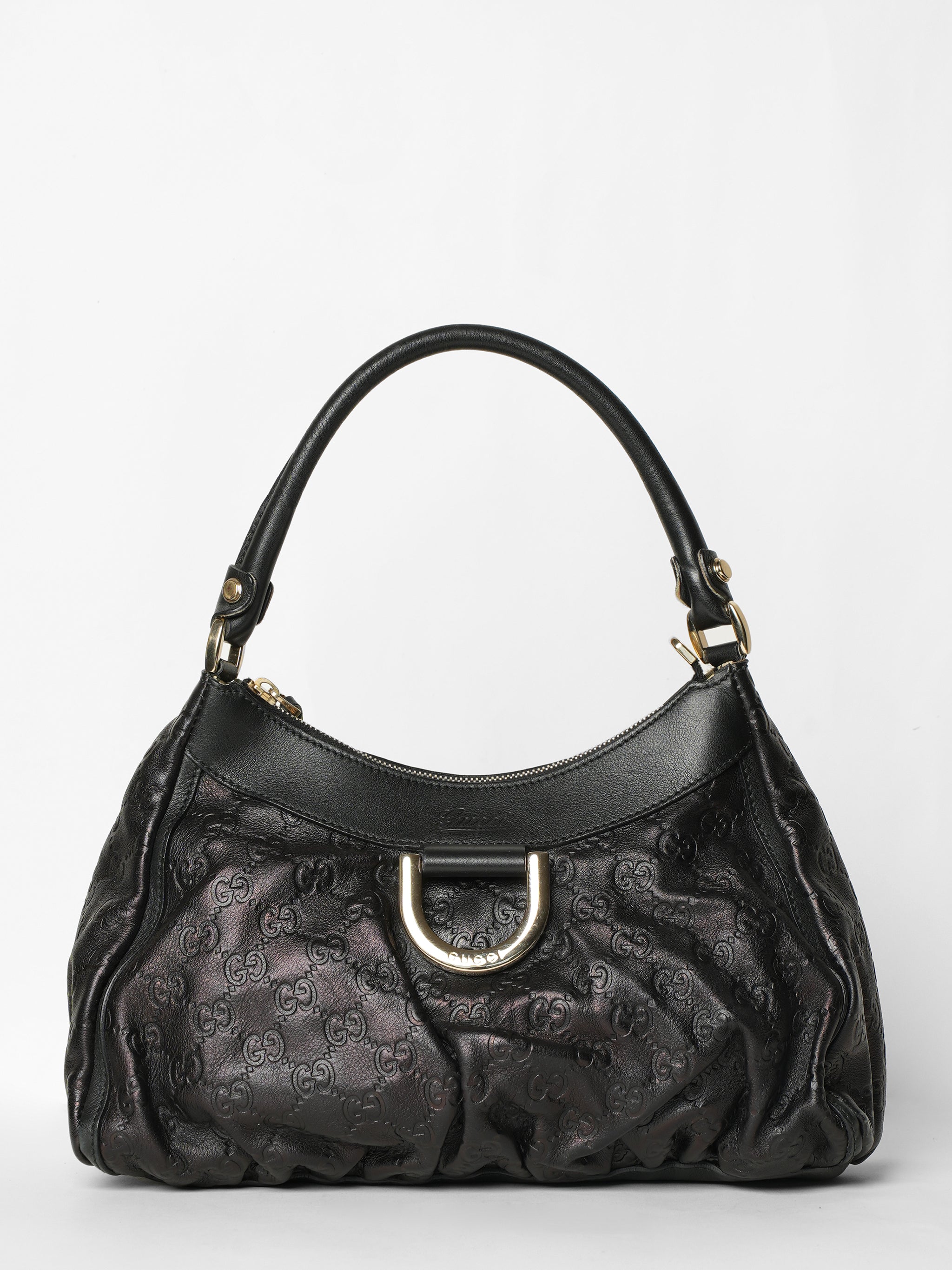 Gucci GG Abbey D-ring Hobo Shoulder Bag Black Patent Leather 