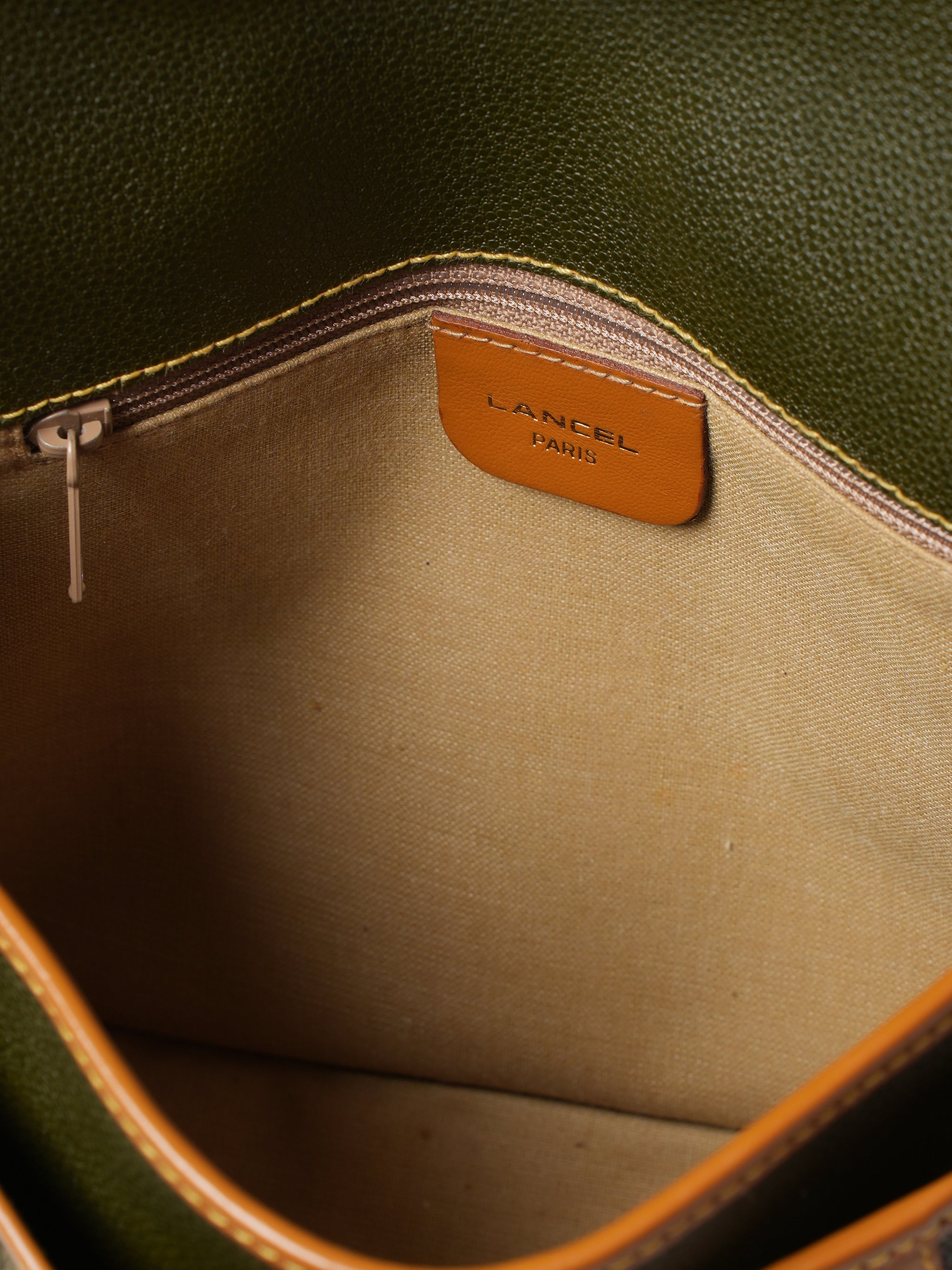 Vintage Lancel Paris Green Tan Crossbody Bag