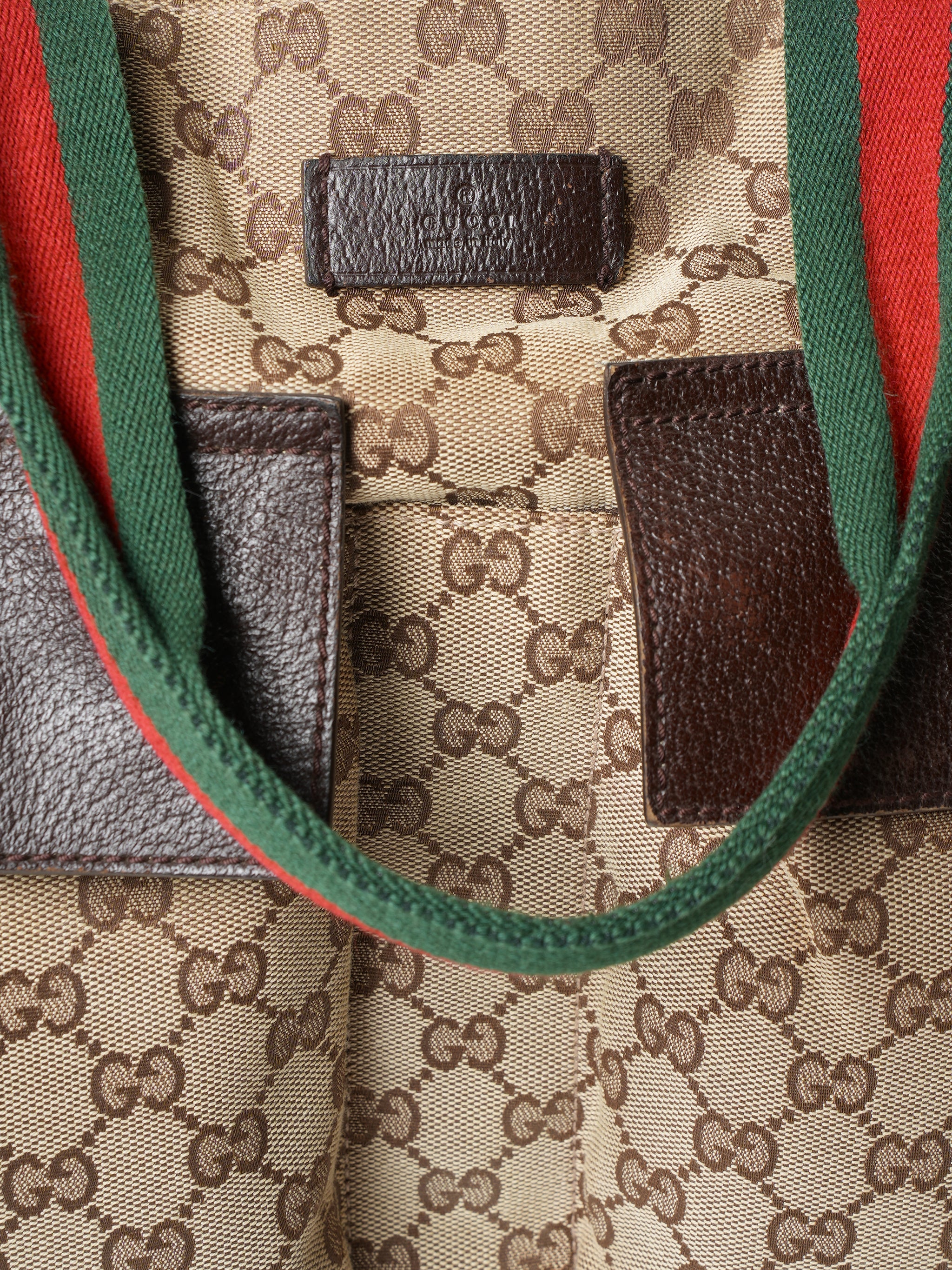 Gucci Beige GG Canvas Double Pocket Web Handle Tote