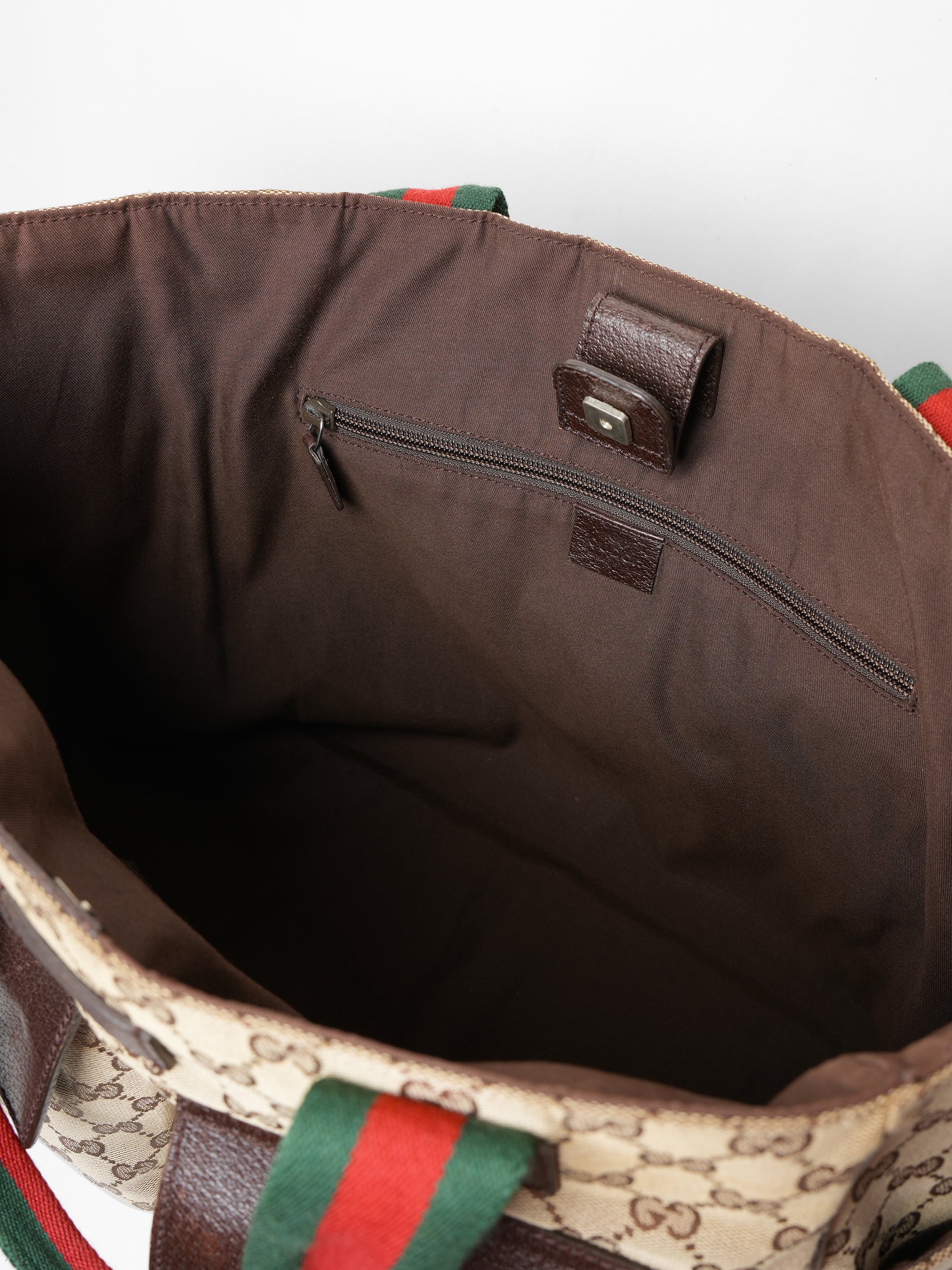 Gucci Beige GG Canvas Double Pocket Web Handle Tote