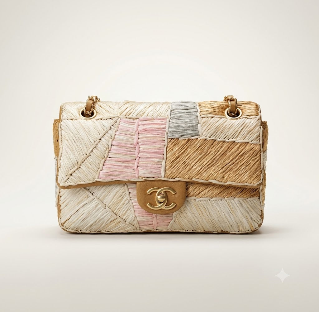 Chanel Multicolor Patchwork Raffia Classic Flap Bag