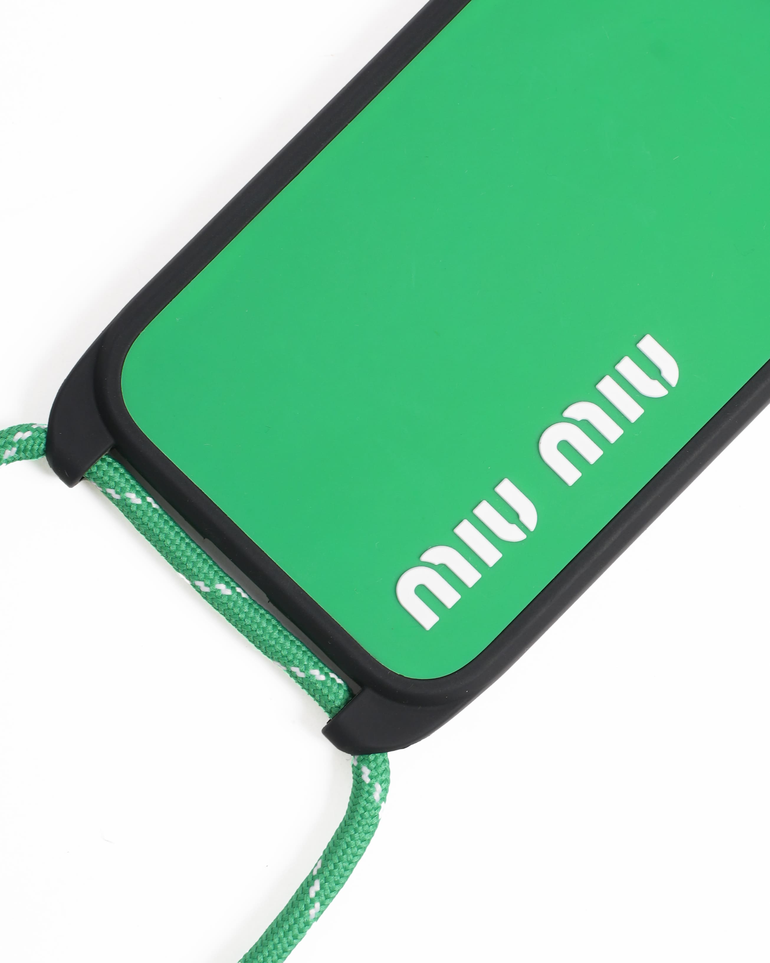 Miu Miu Rubber IPhone 15 Case Crossbody In Green In rubber