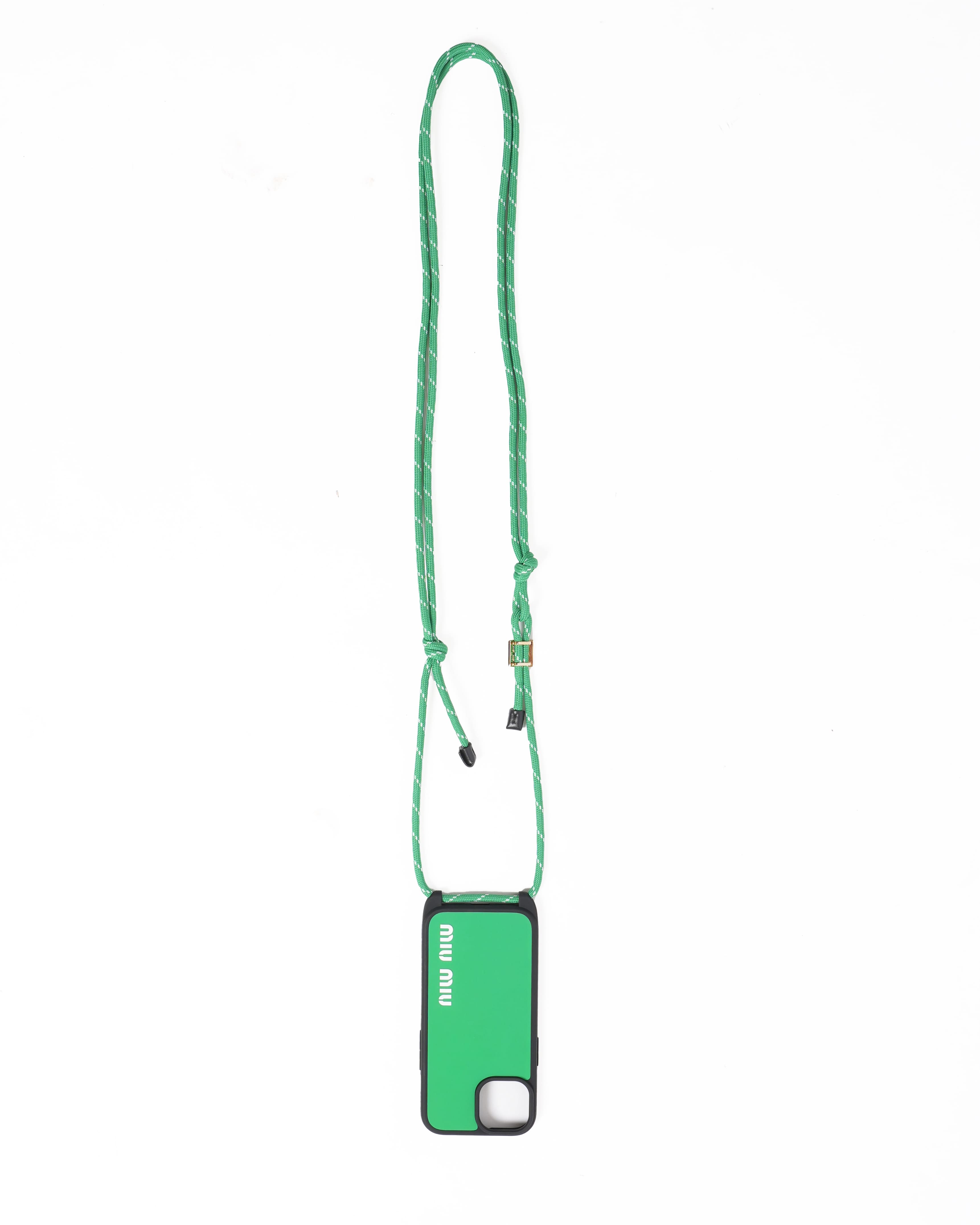Miu Miu Rubber IPhone 15 Case Crossbody In Green In rubber