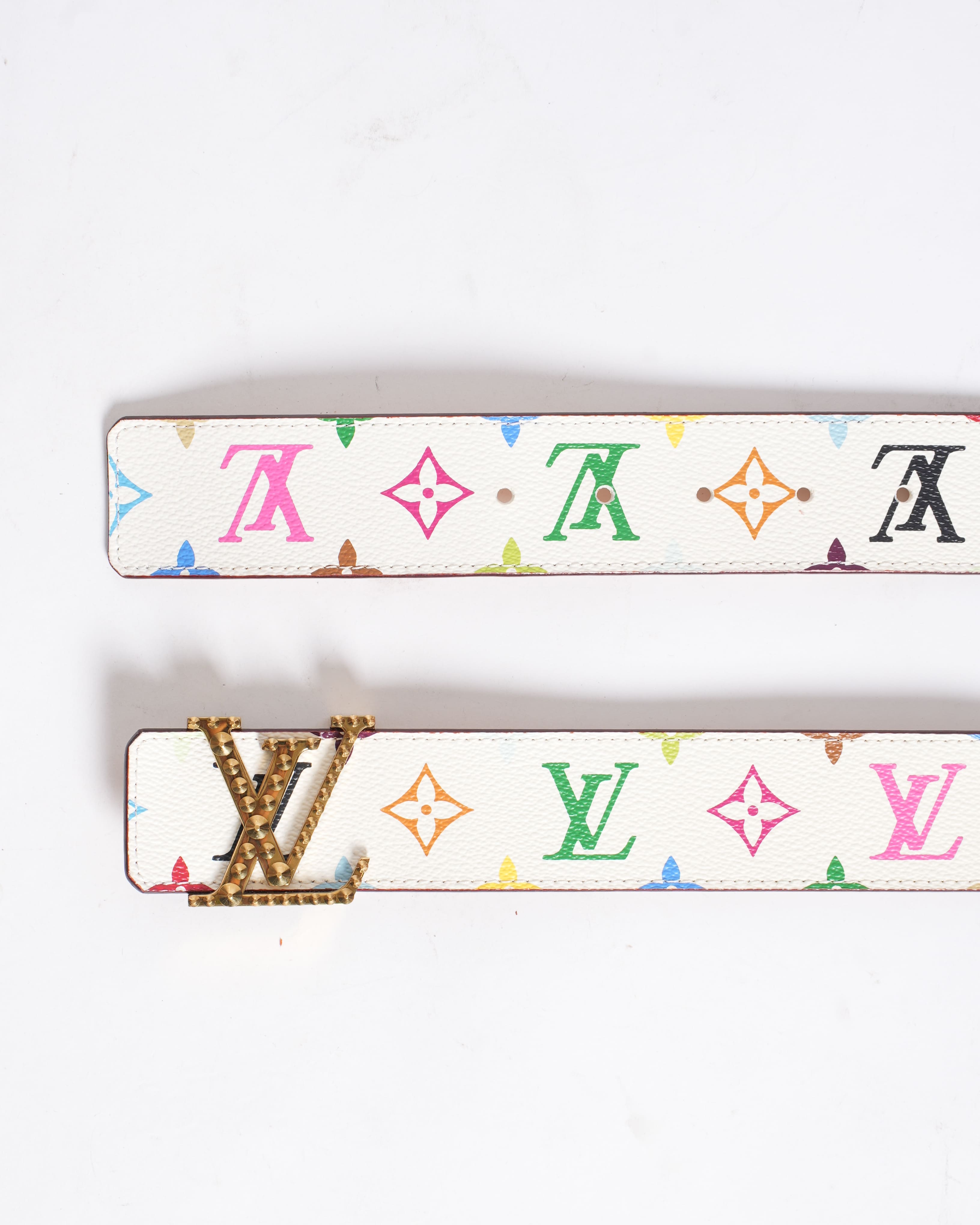 Louis Vuitton White Multicolor Monogram Canvas Studded Buckle Belt