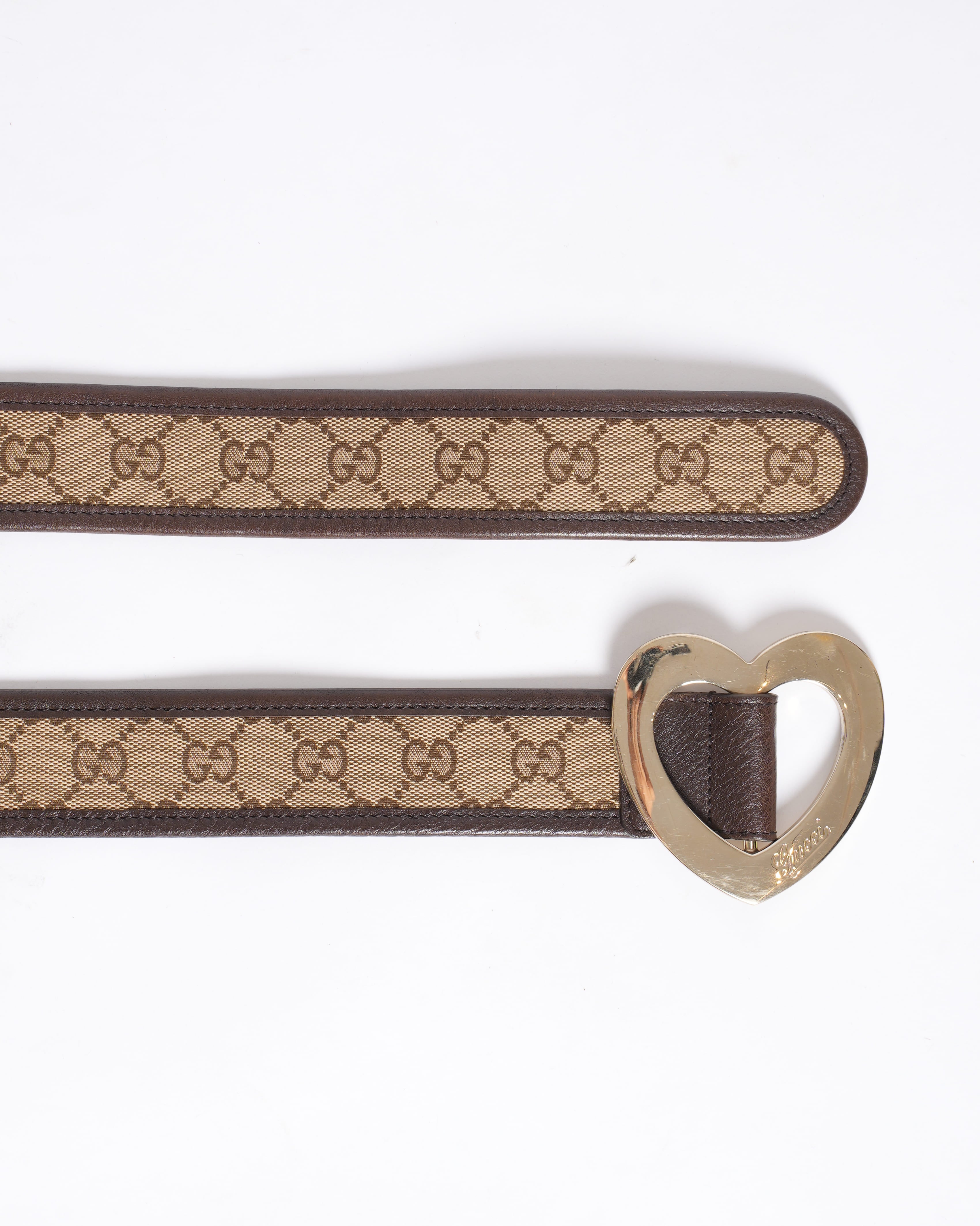 Gucci Beige GG Canvas and Leather Heart Buckle Belt