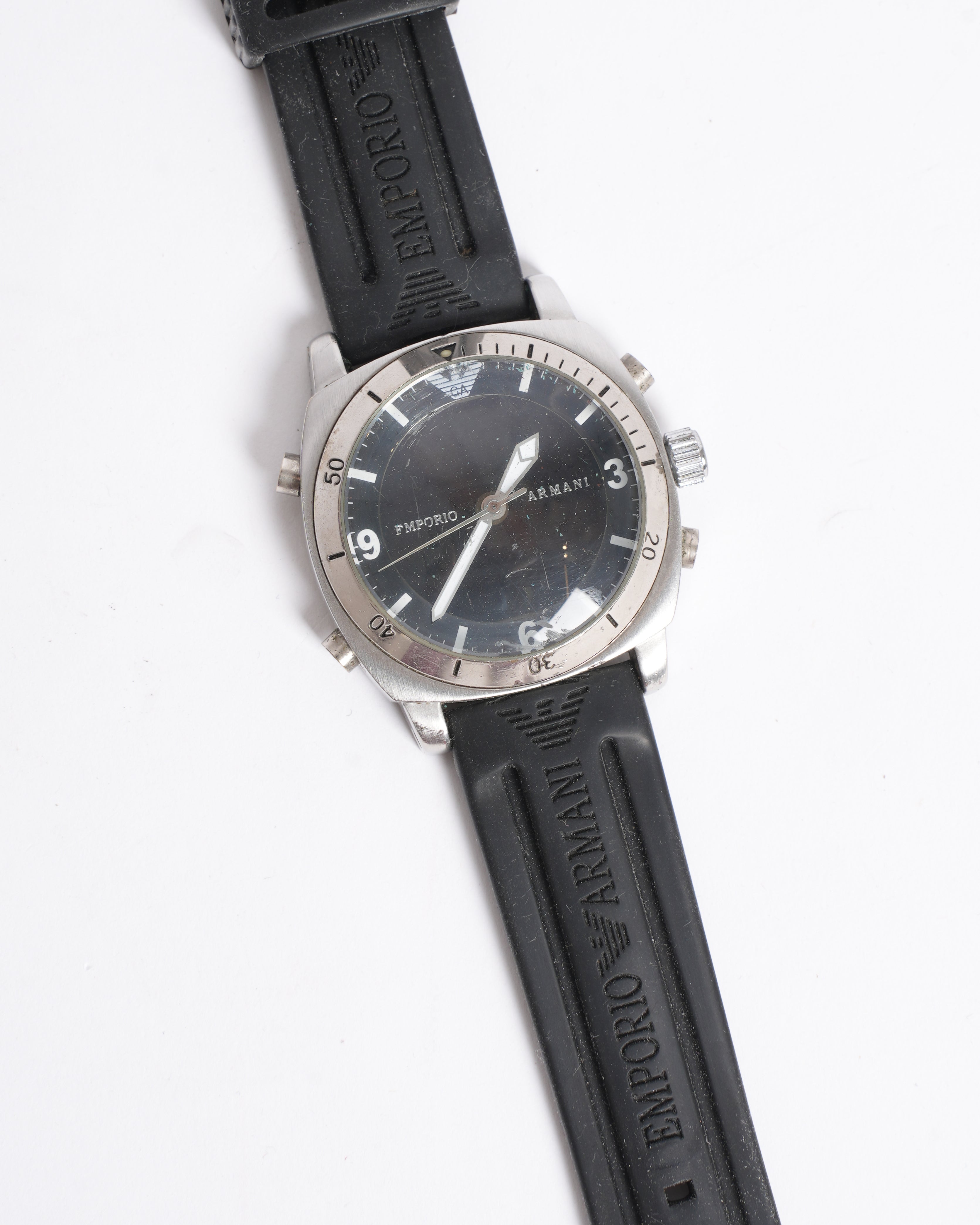 Emporio Armani Men's Black Dial Watch with Silver-Tone Frame