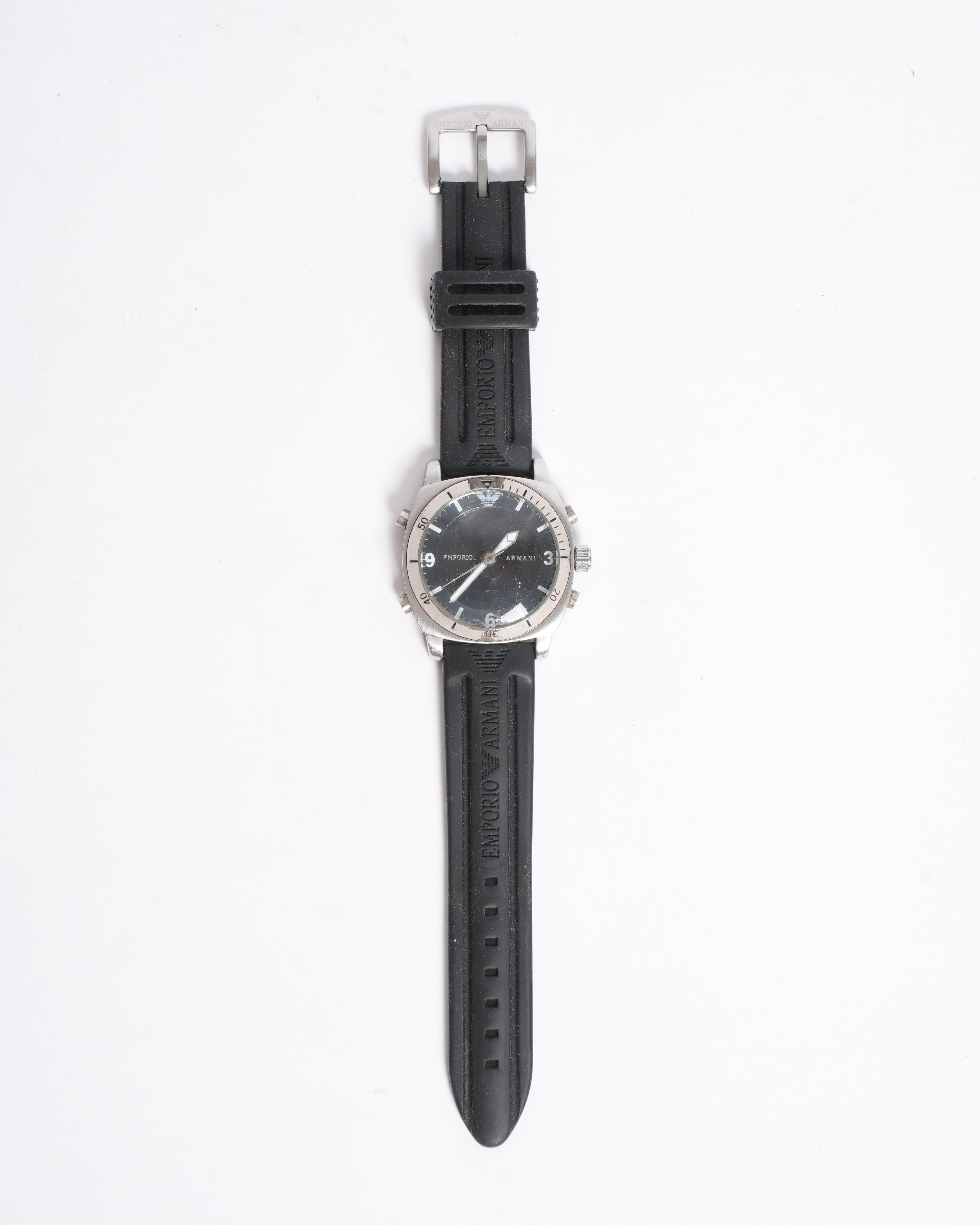 Emporio Armani Men's Black Dial Watch with Silver-Tone Frame