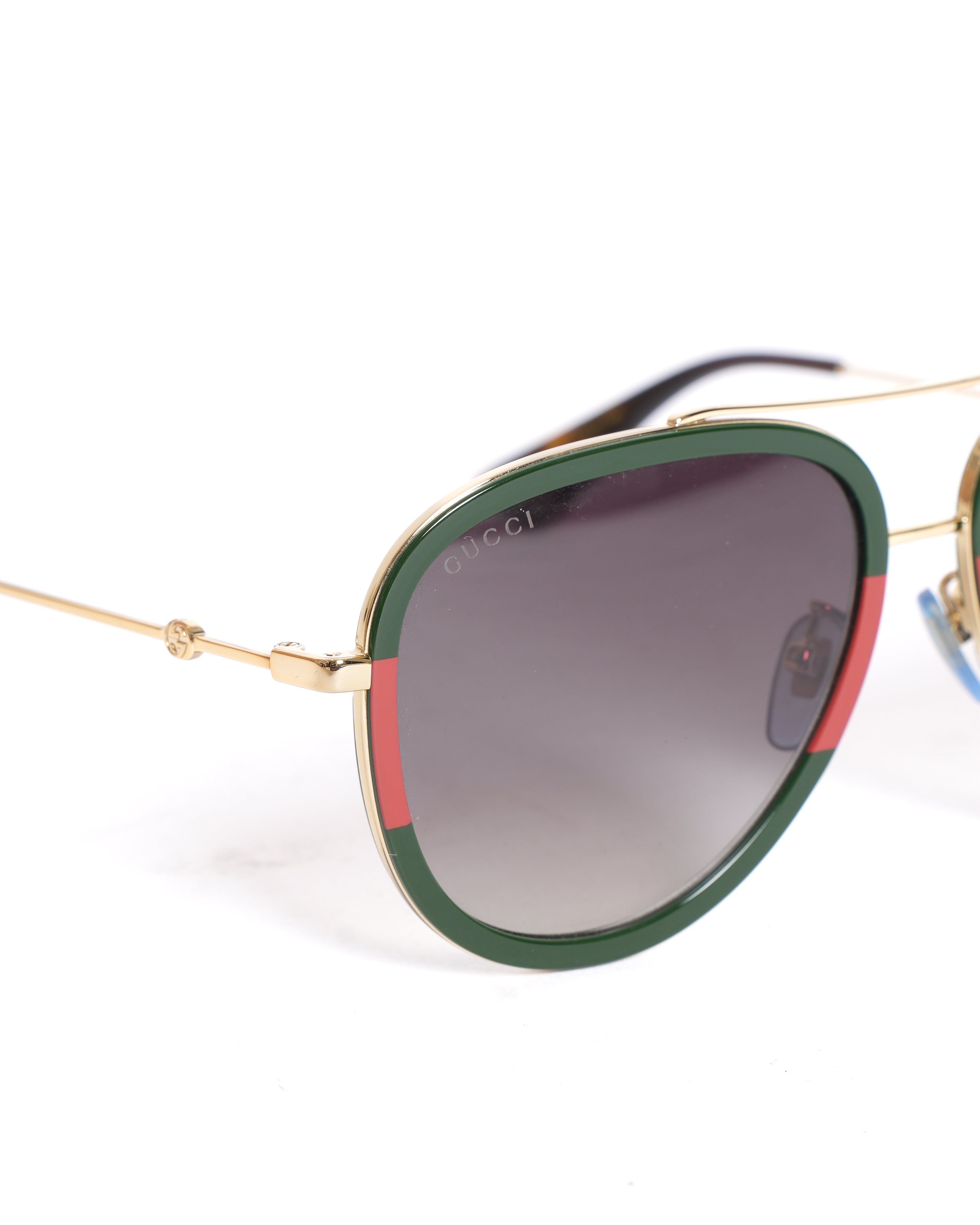 Gucci Red & Green Web Aviator Sunglasses