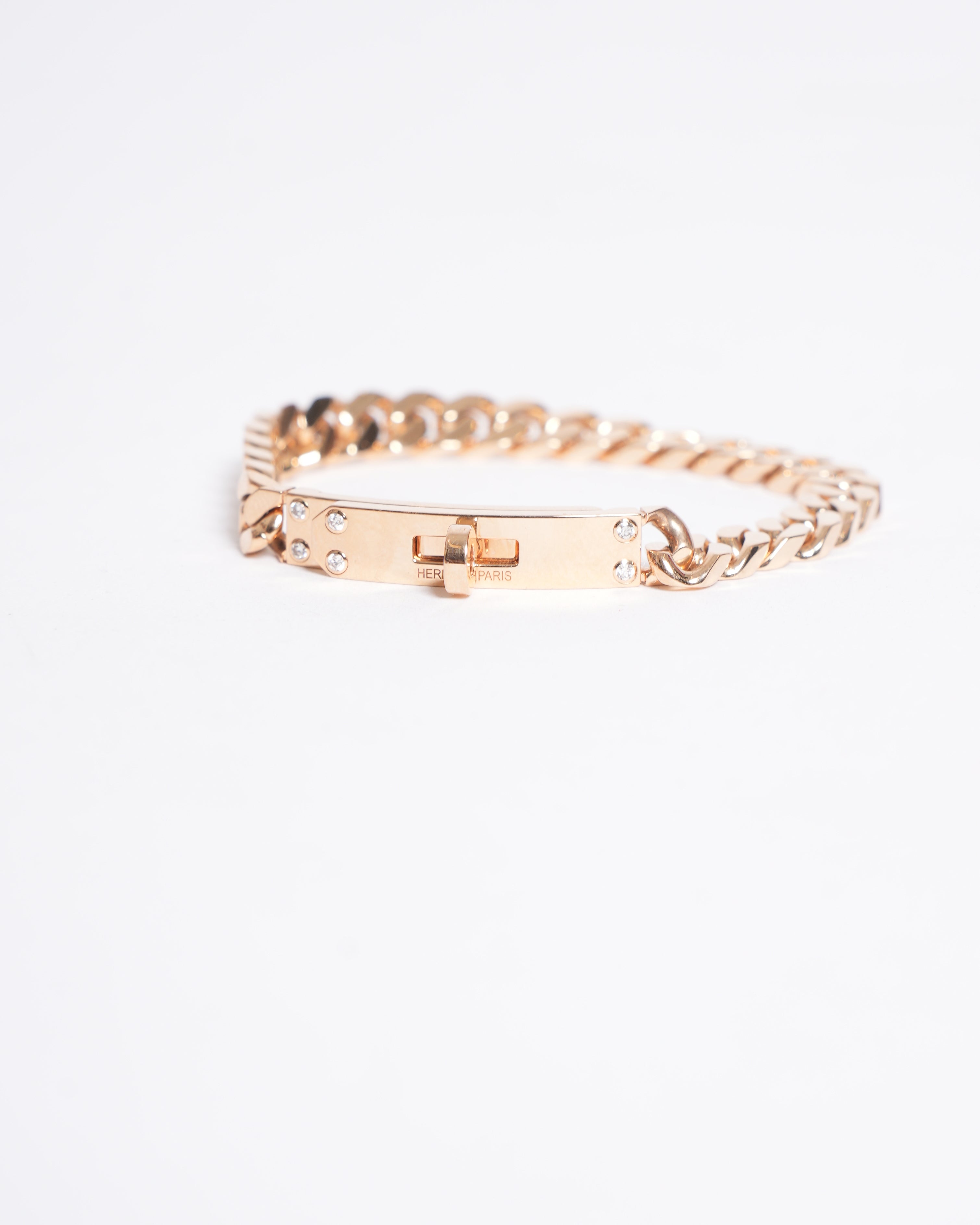 New Hermes Kelly 18k Rose Gold Diamond Bracelet