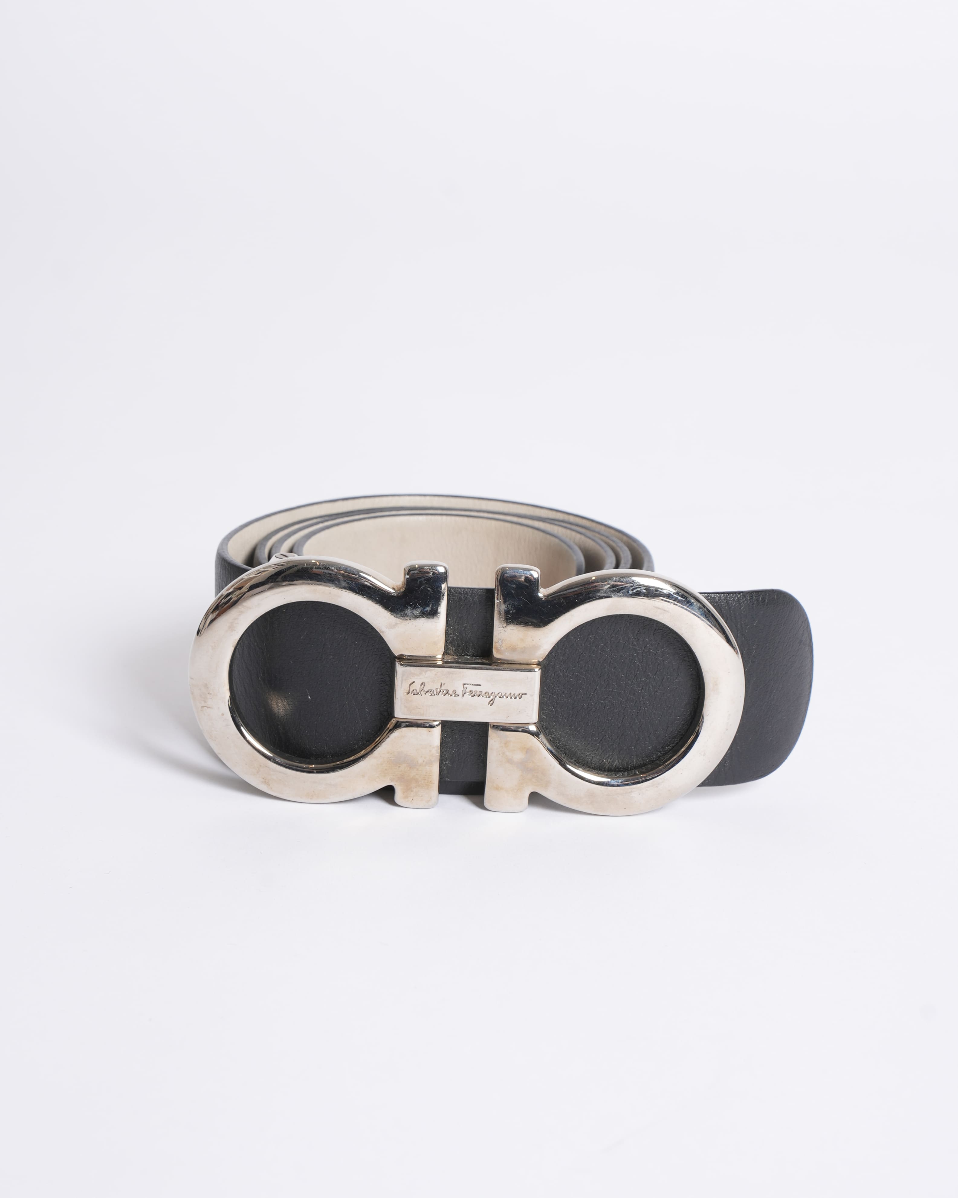 Salvatore Ferragamo Leather Belt with Double Gancio Buckle