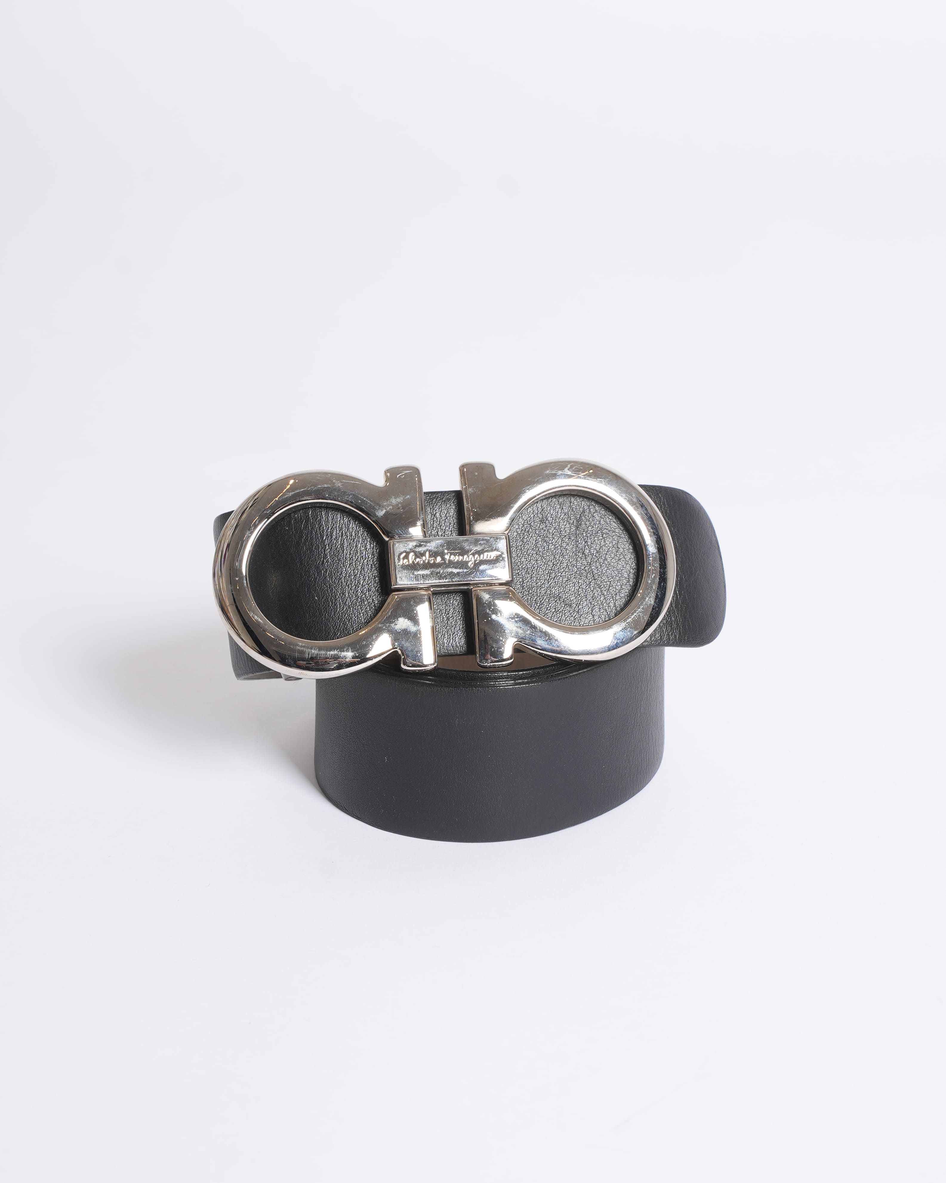 Salvatore Ferragamo Leather Belt with Double Gancio Buckle