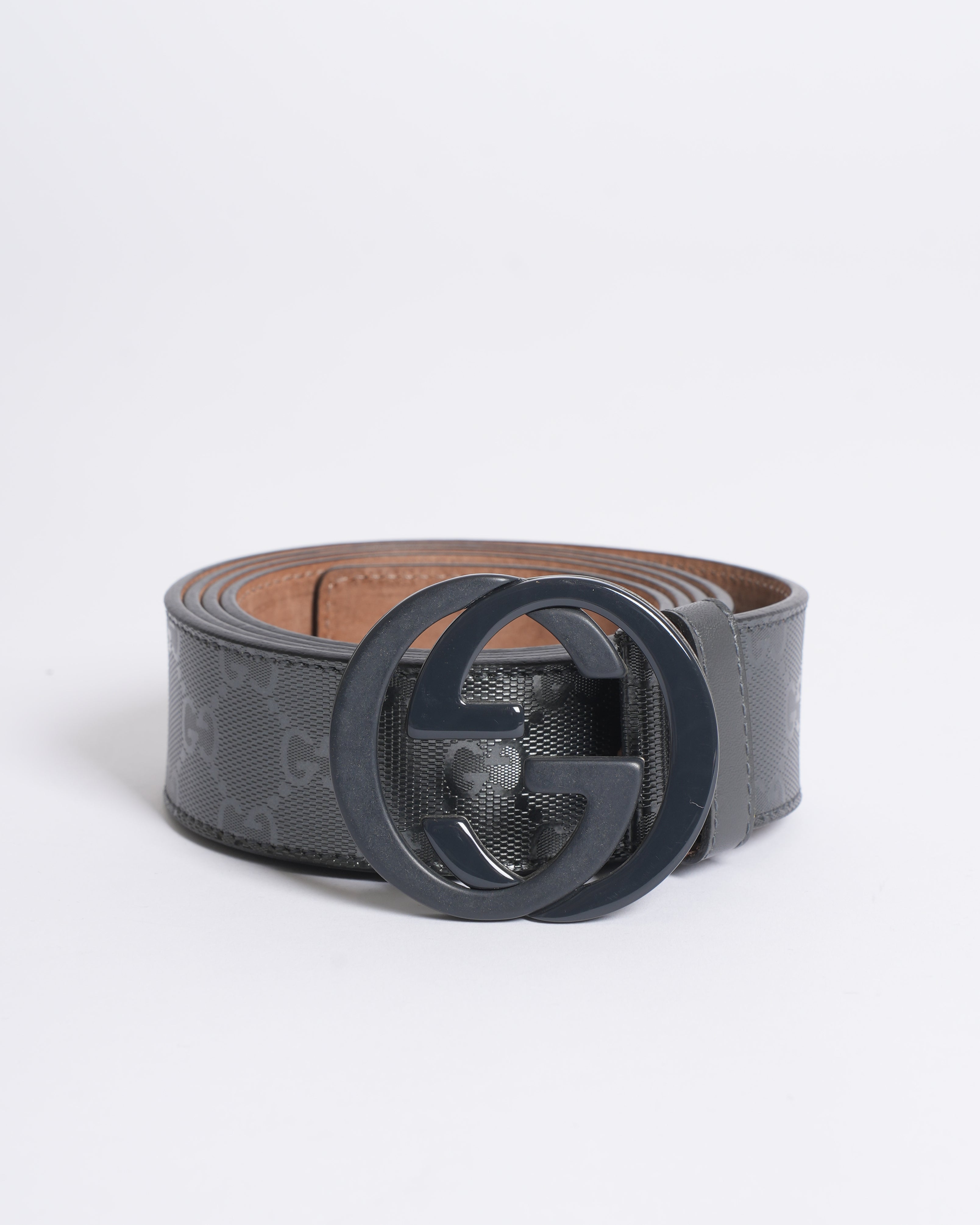 New Gucci Men's Logo Belt In Grey