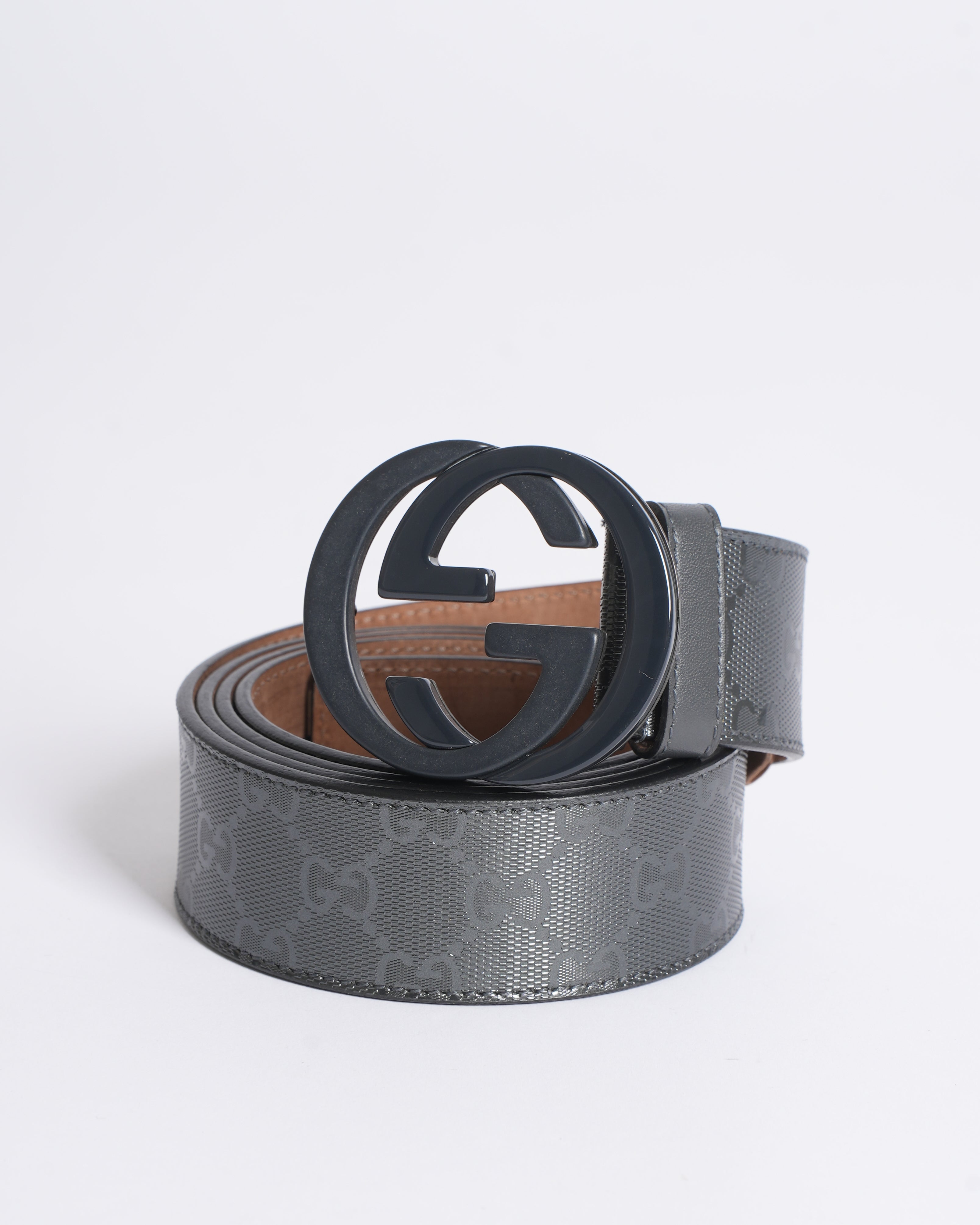 New Gucci Men's Logo Belt In Grey