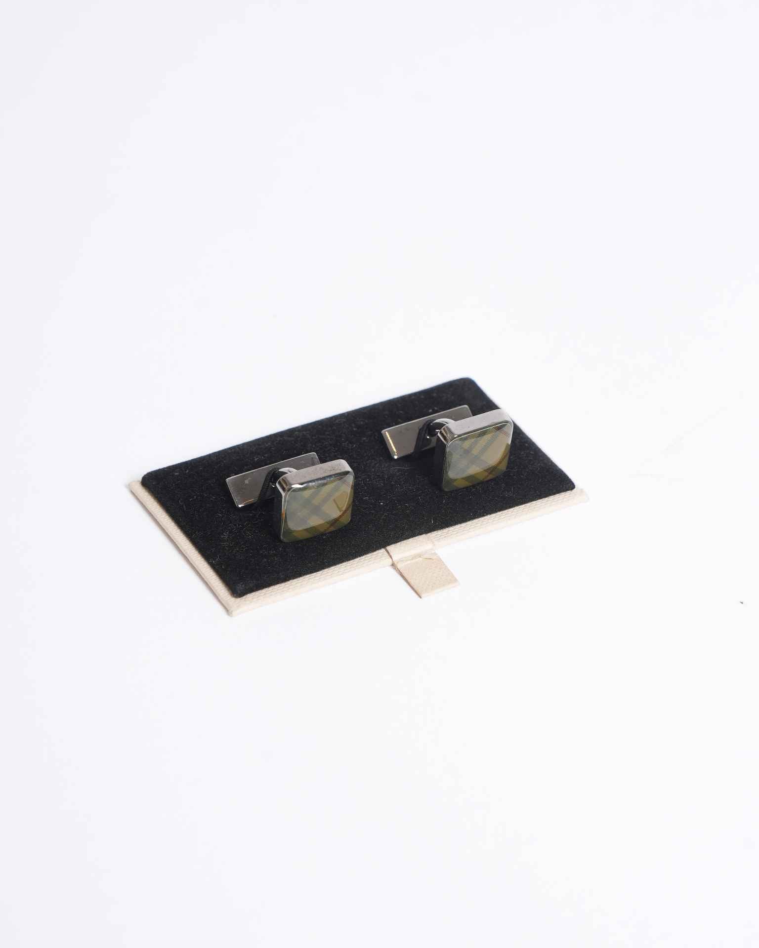 New Burberry Black & Grey Checkered Cufflinks