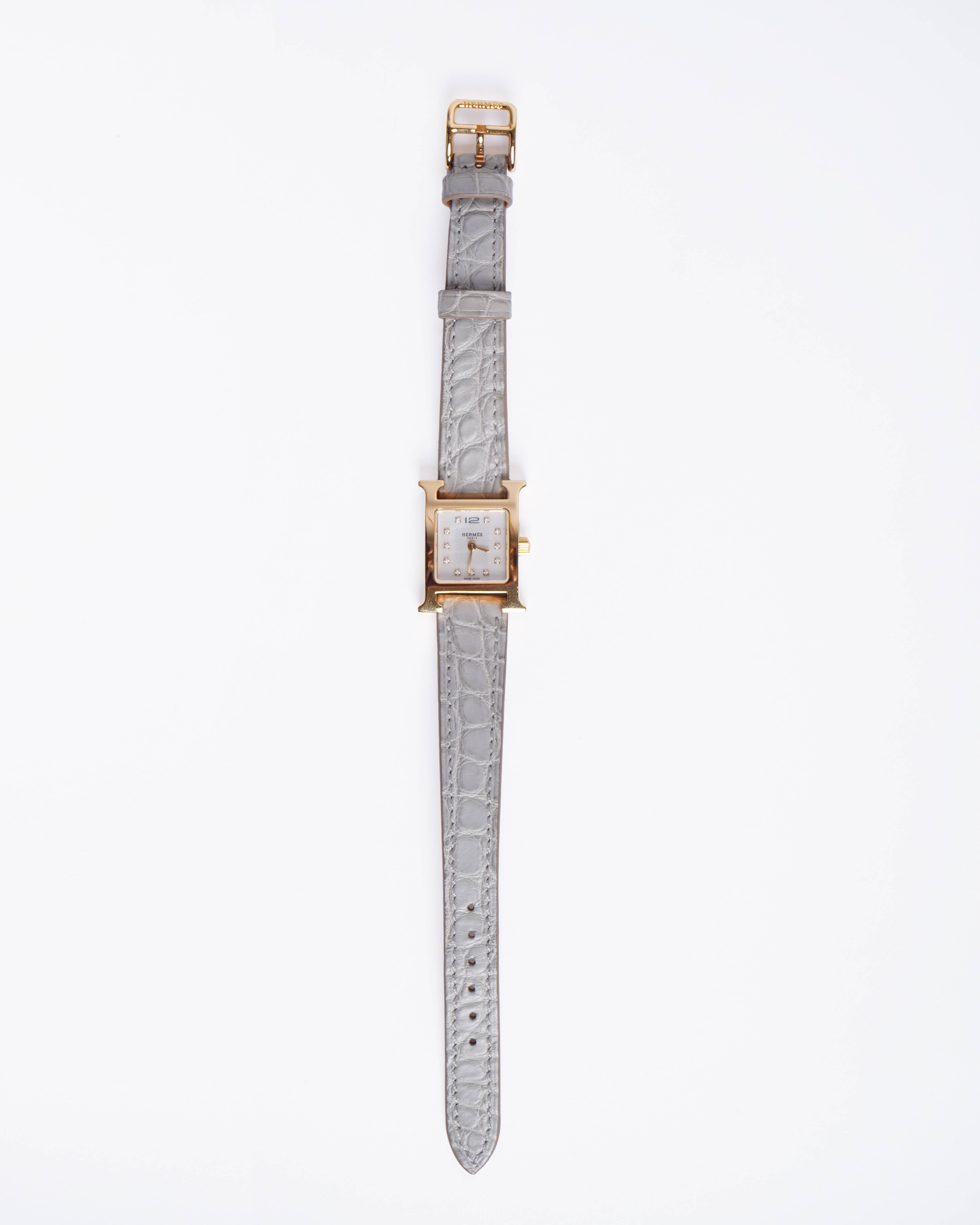New Hermes Heure H XS Watch In Chantilly Alligator Leather