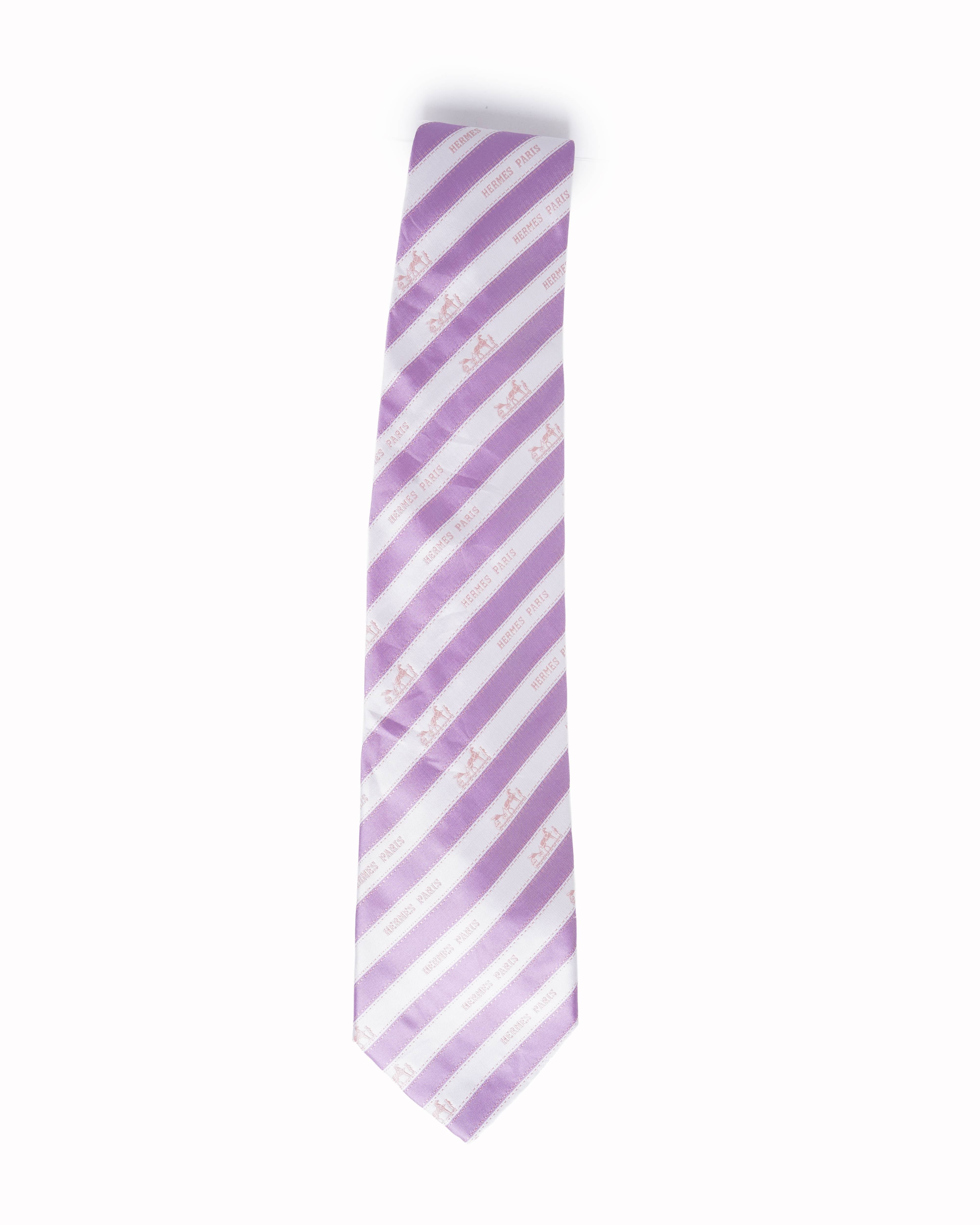 Hermès purple and white striped tie