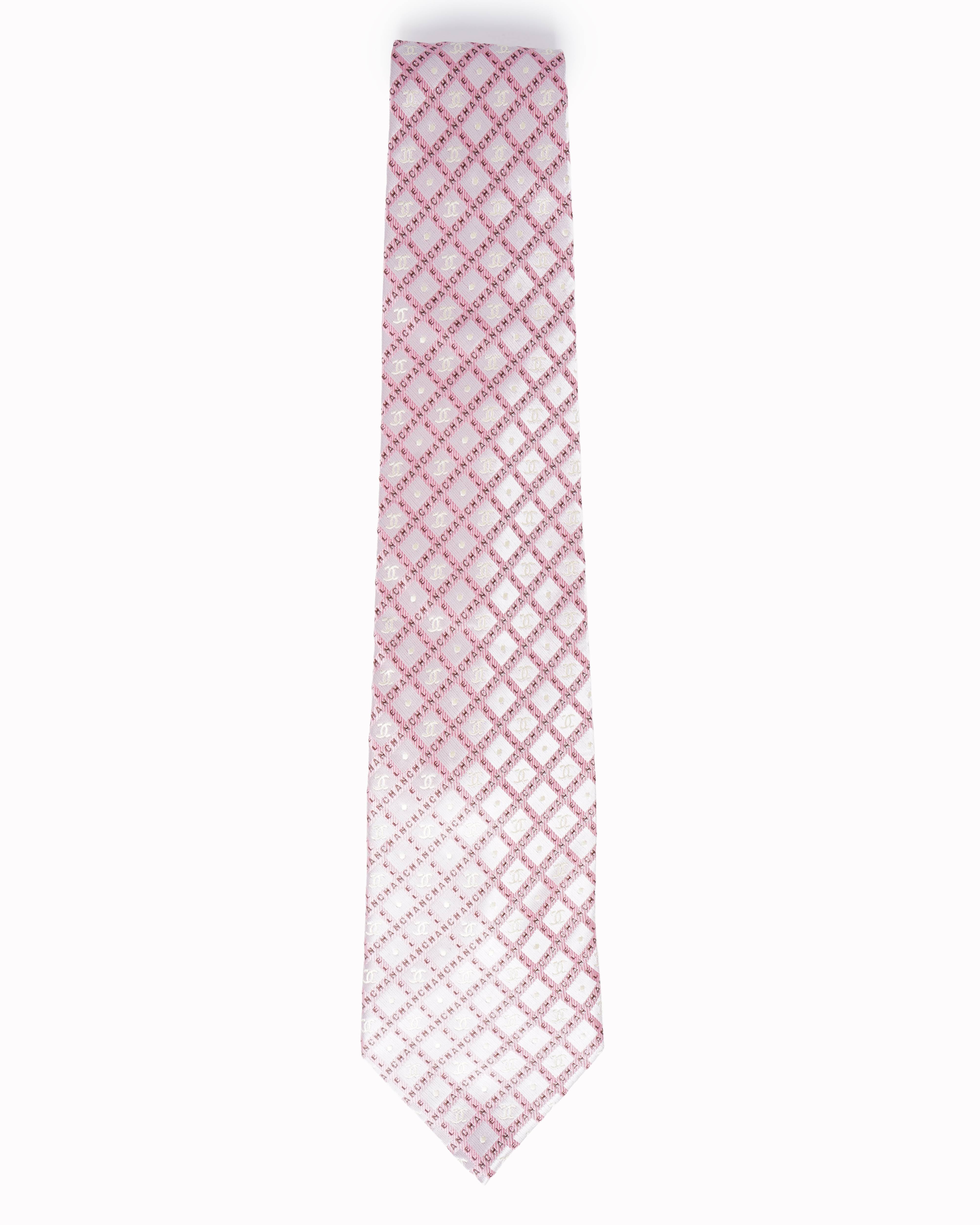 Chanel coral pink crisscross silk tie