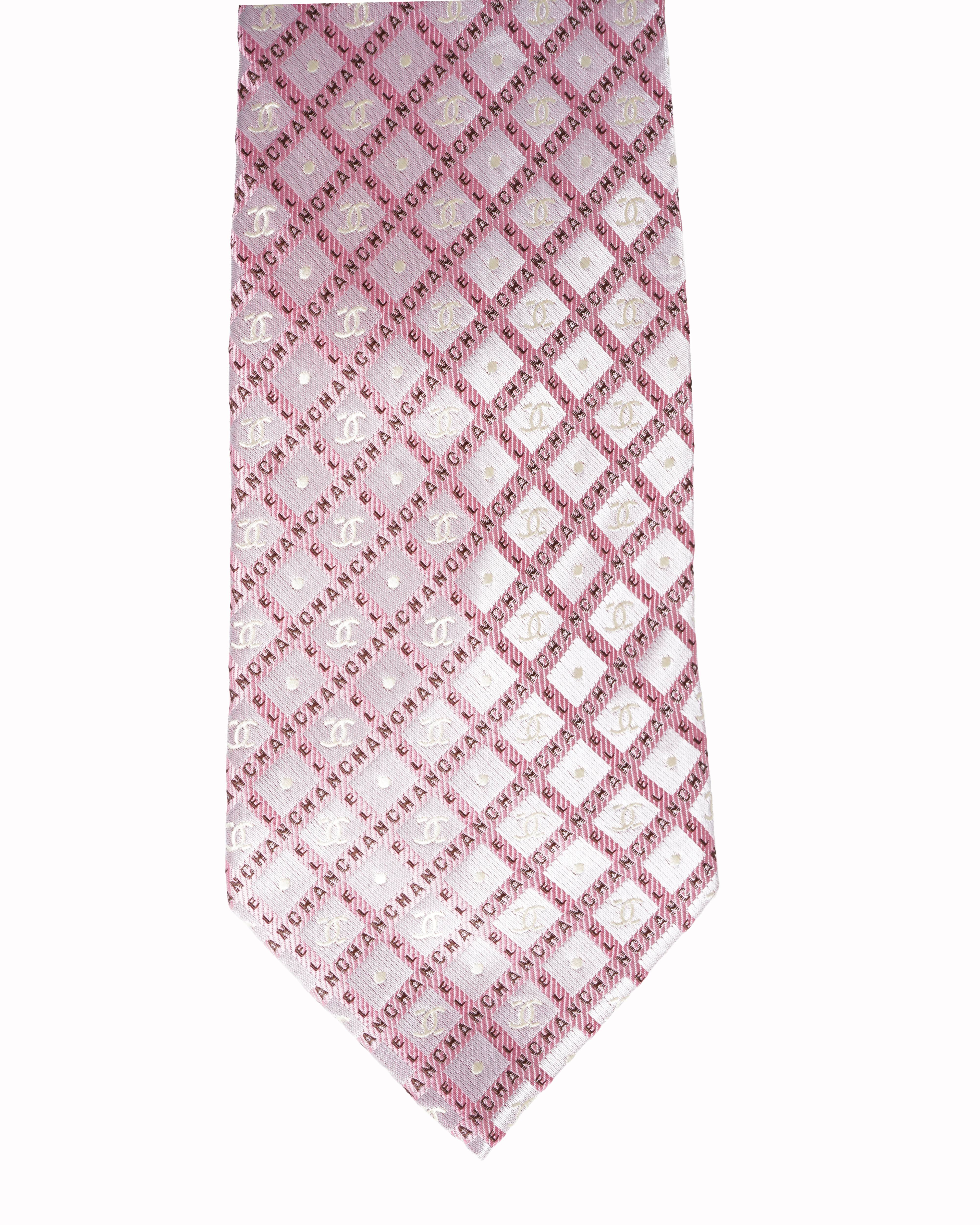 Chanel coral pink crisscross silk tie