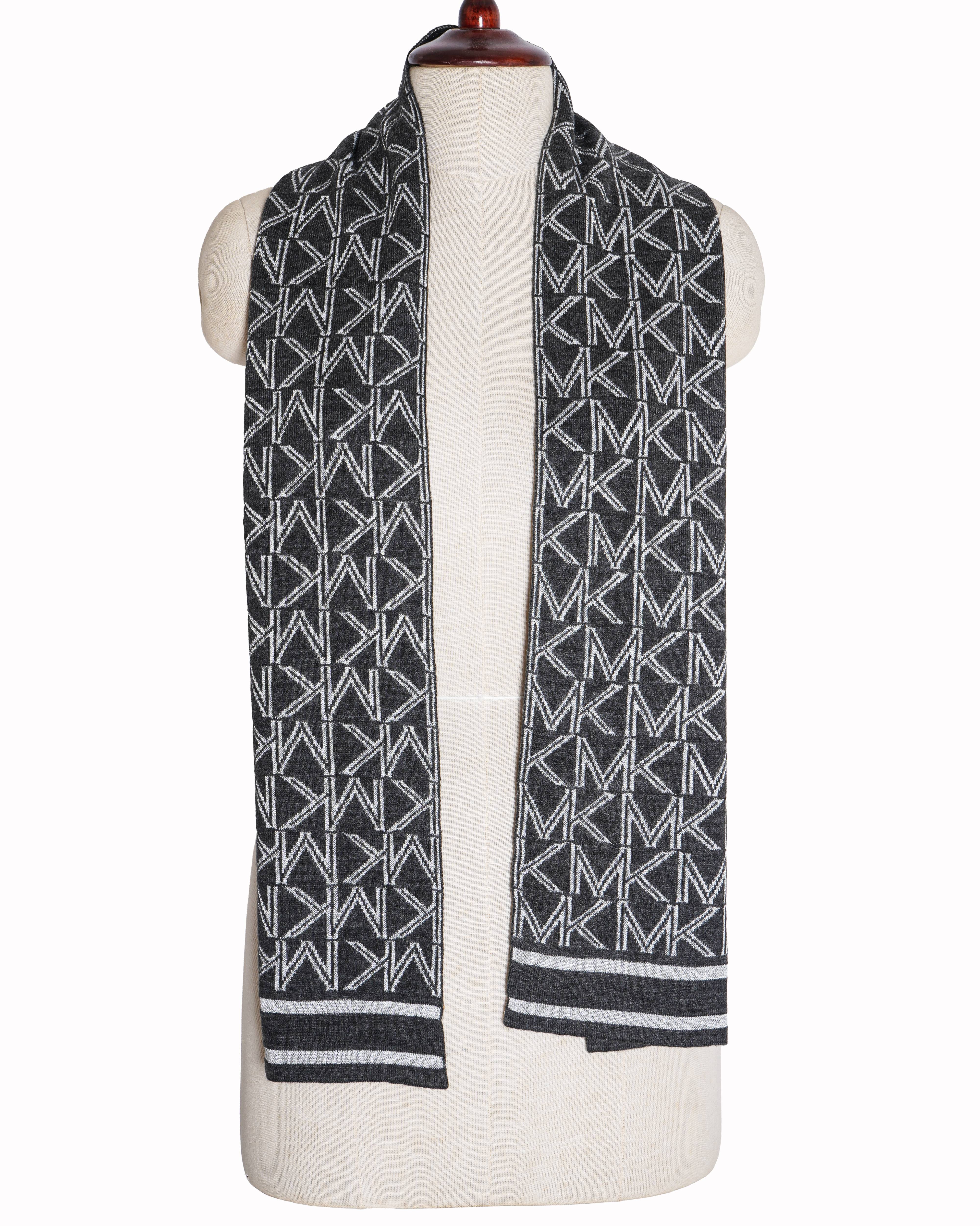 Michael Kors MK Logo Black Metallic Silver Reversible Signature Scarf