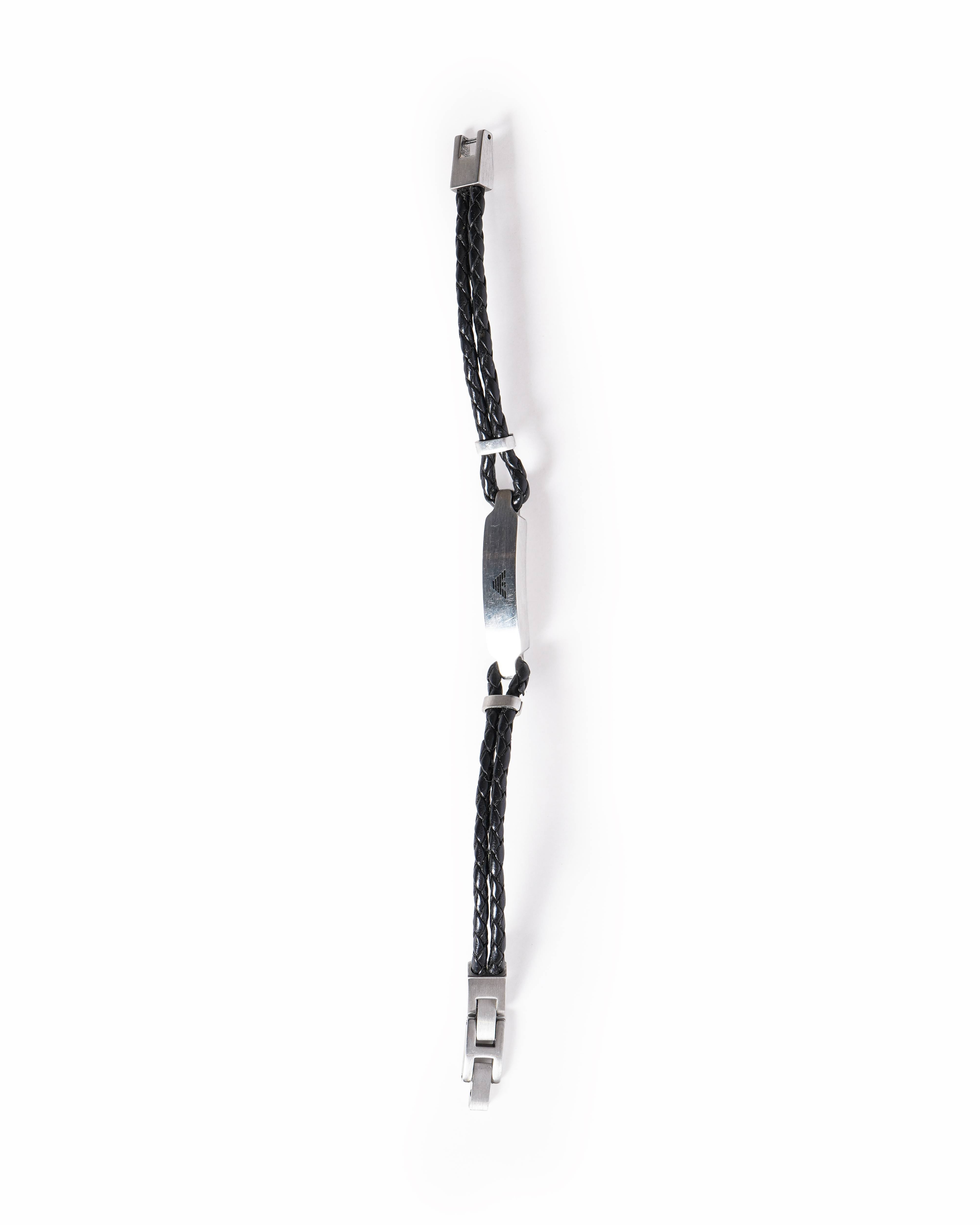 Emporio Armani Men's Black Braided Leather & Steel ID Bracelet