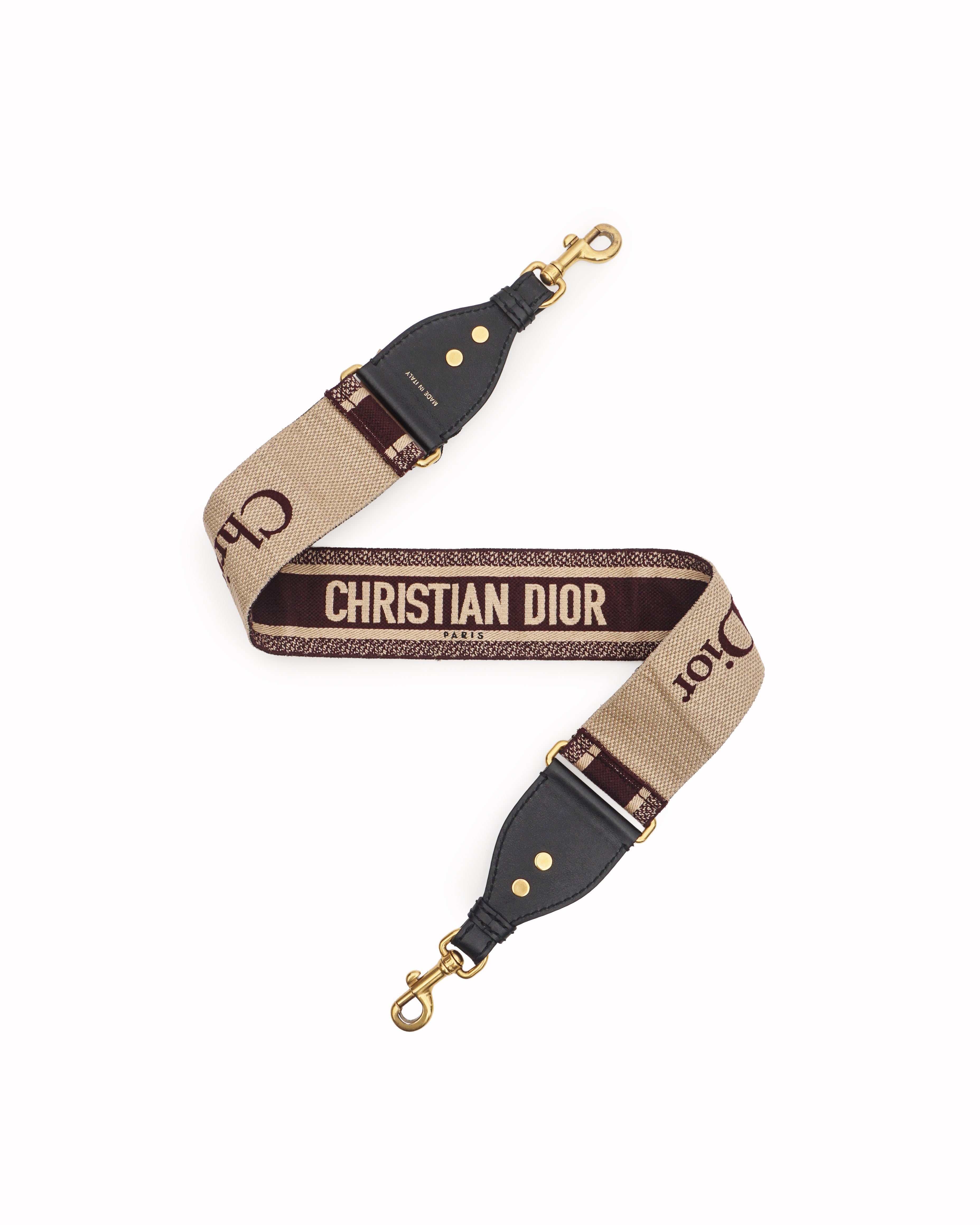 Christian Dior Burgundy & Cream Embroidered Canvas Shoulder Strap