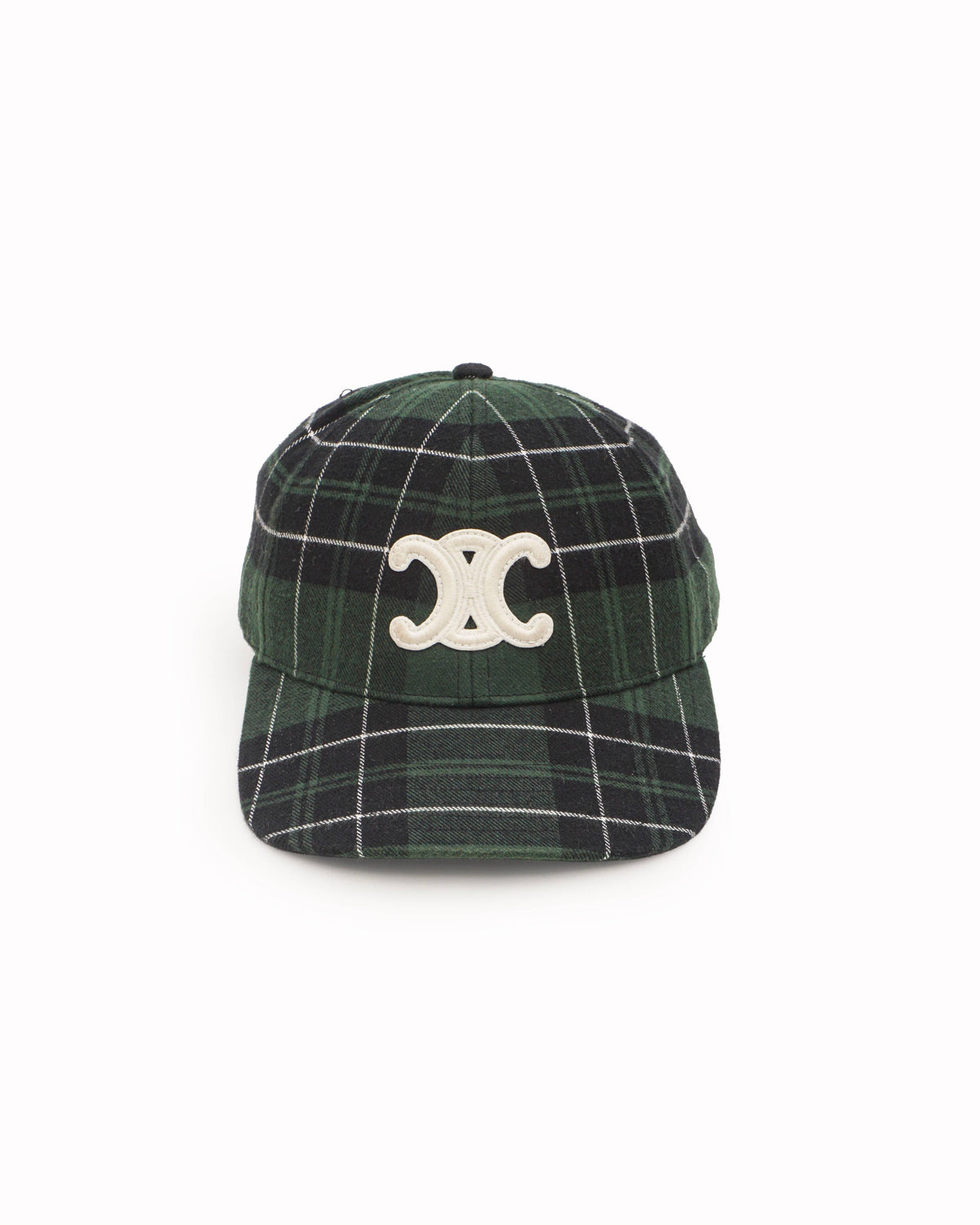 Celine Triomphe Baseball Cap Green Black Checked Flannel