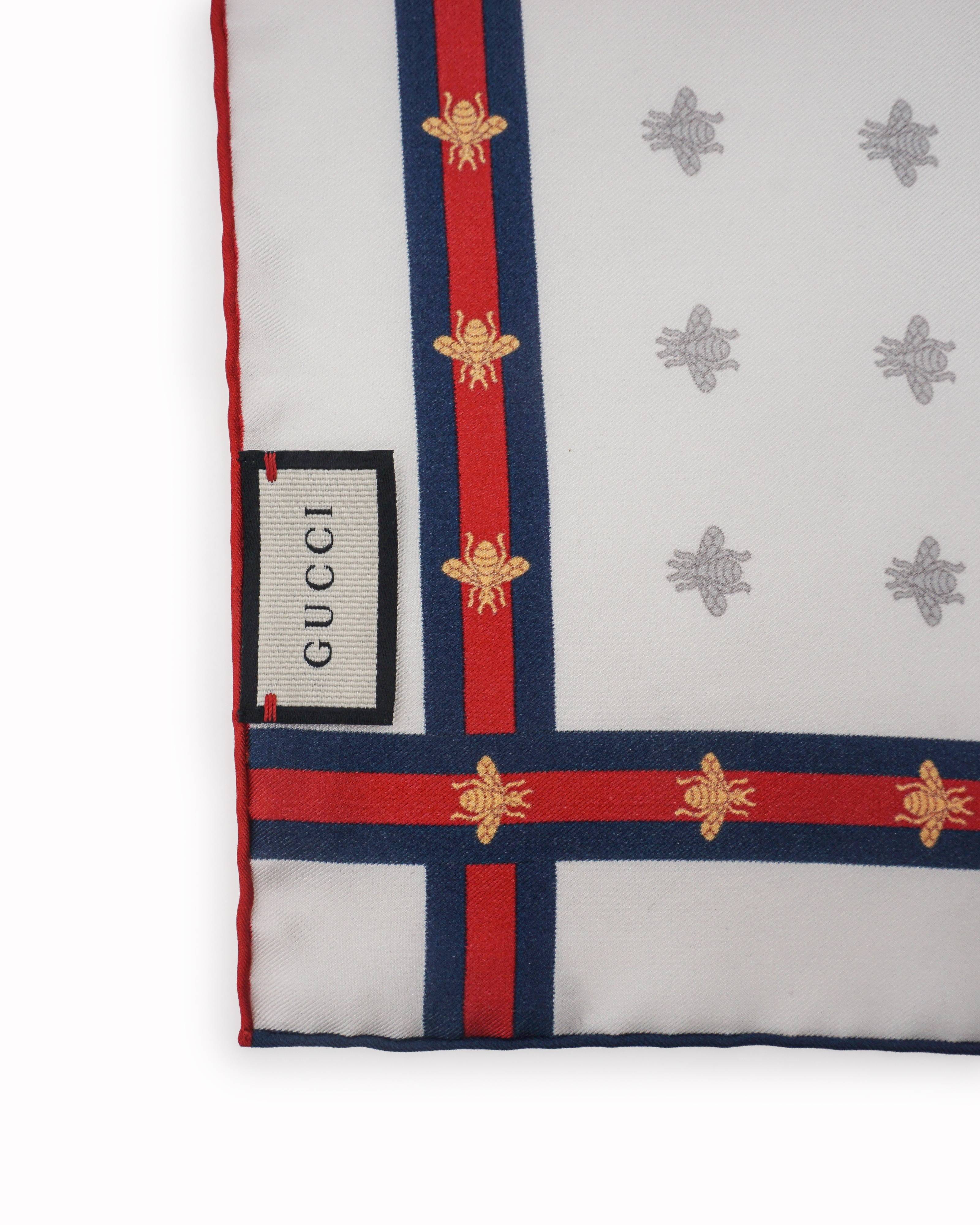 Gucci Bee Pattern Silk Pocket Square