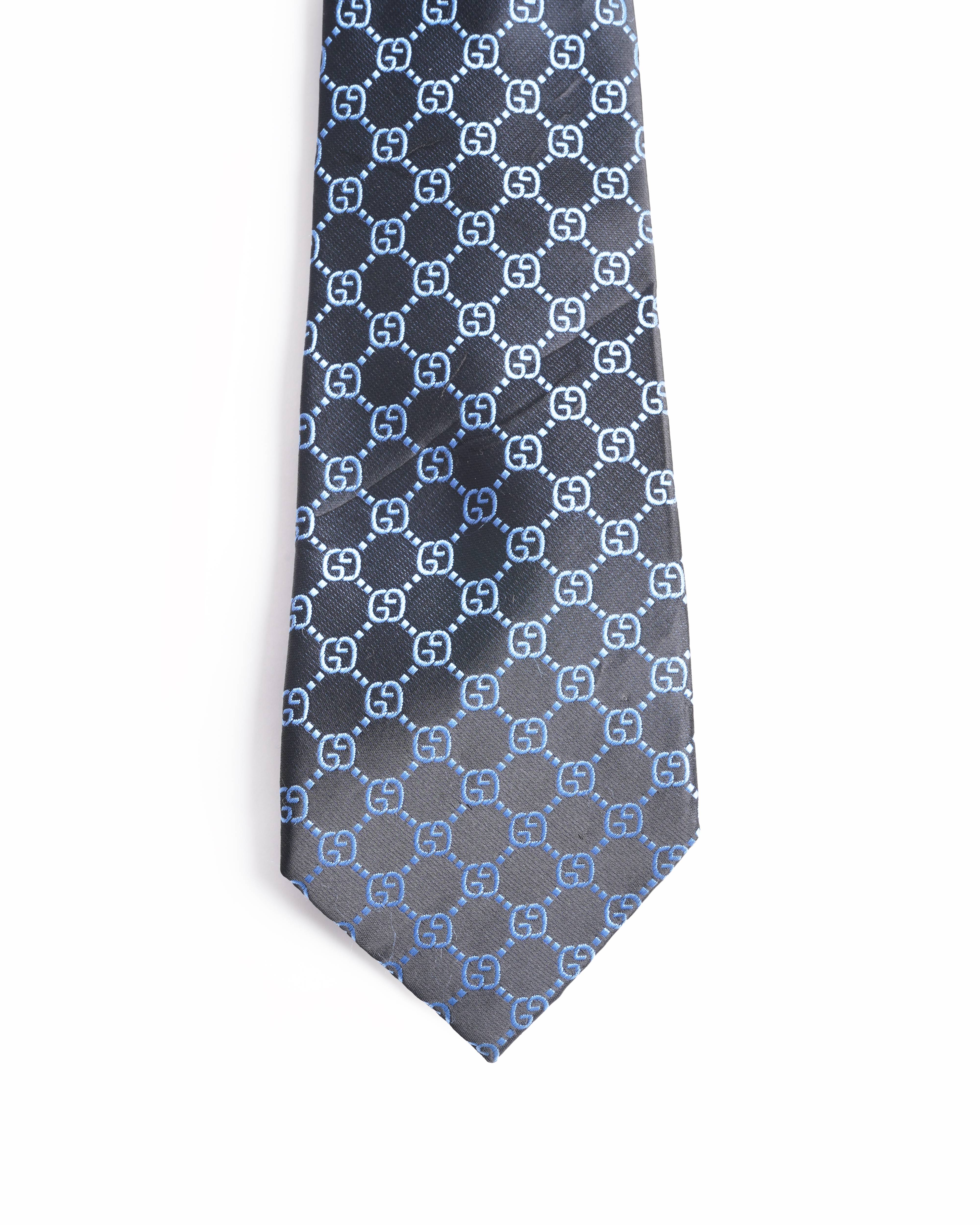 Gucci Black & Blue GG Supreme Monogram Silk Tie
