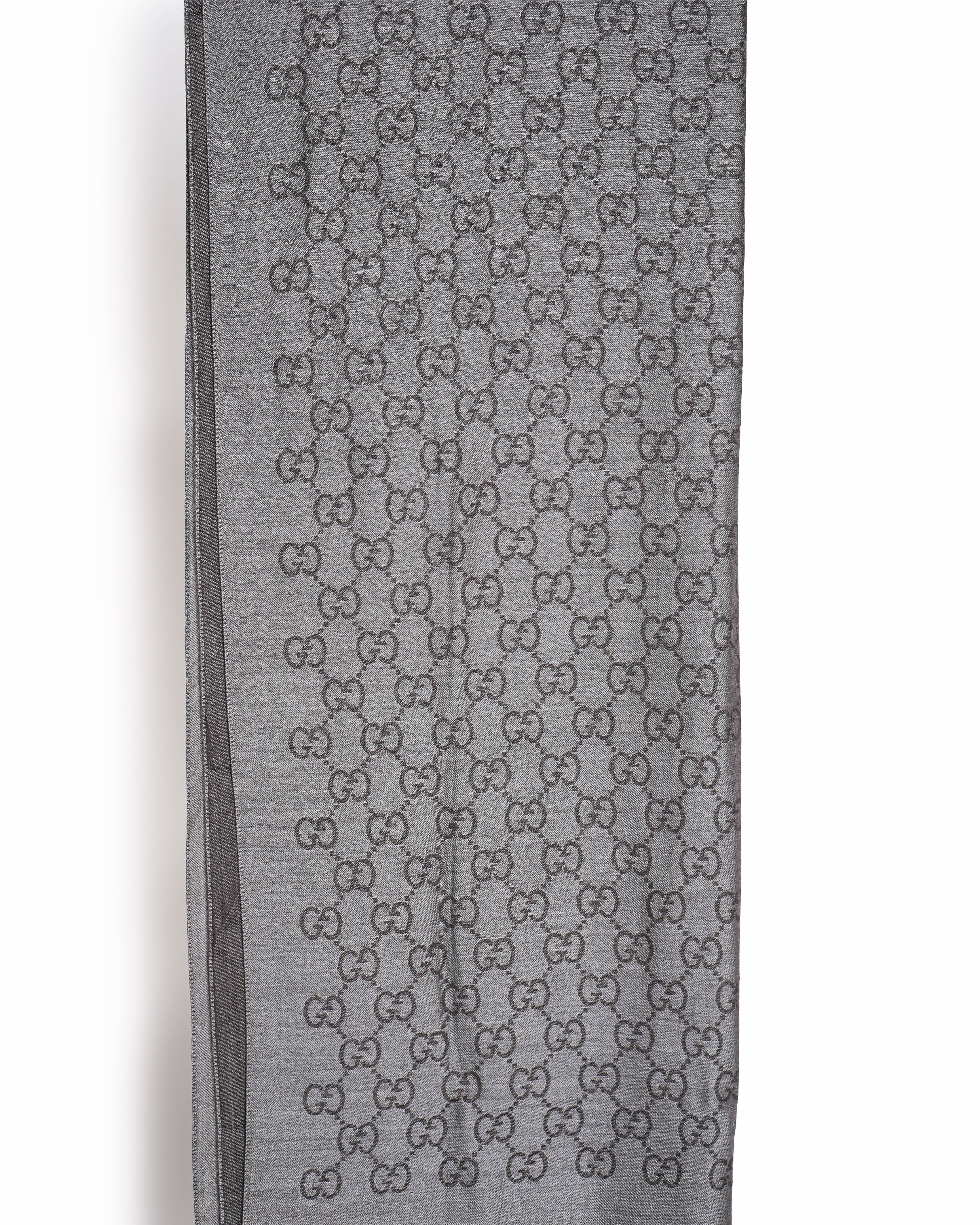 Gucci GG Monogram Wool Scarf in Grey
