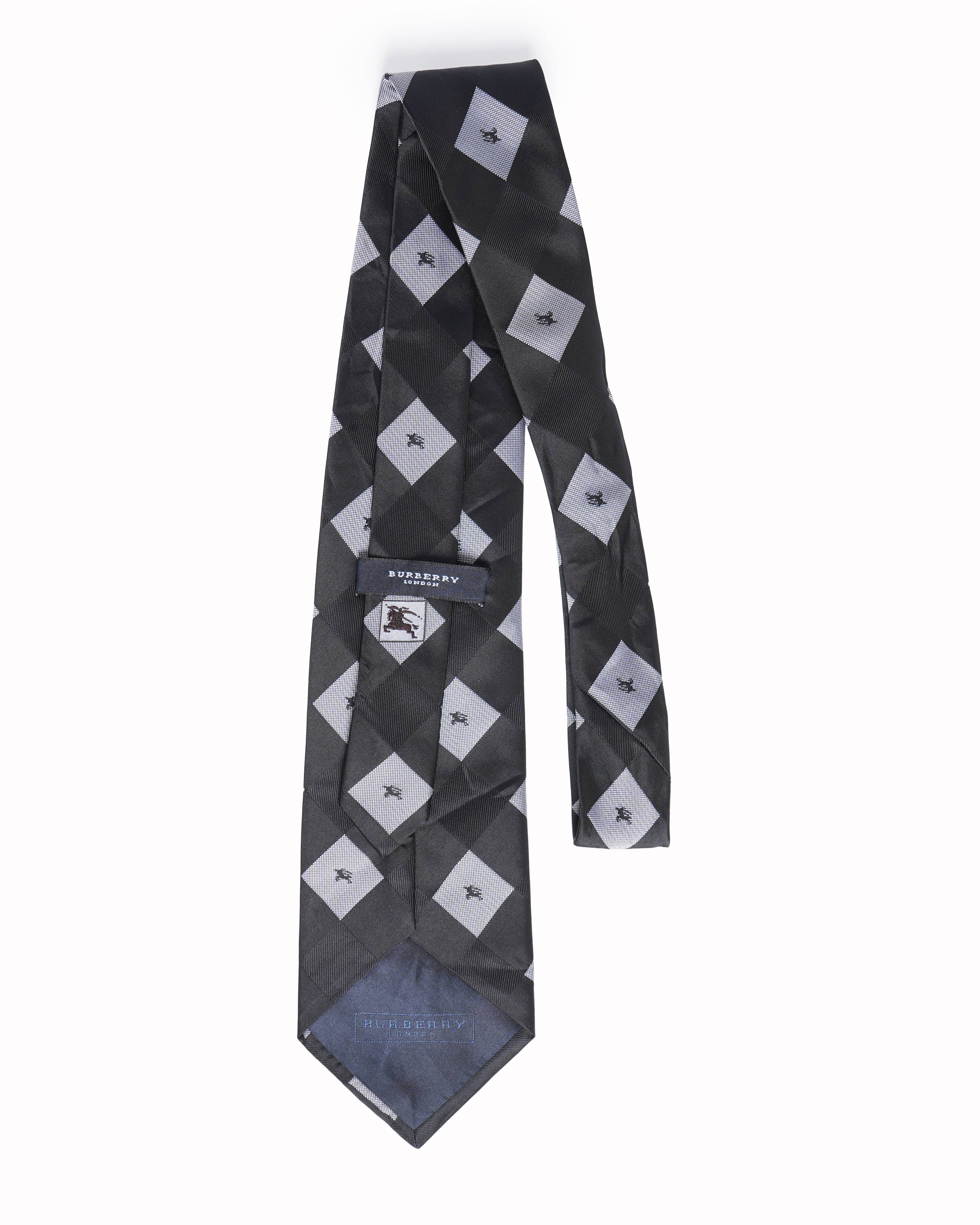 Burberry black and grey equestrian knight logo tie