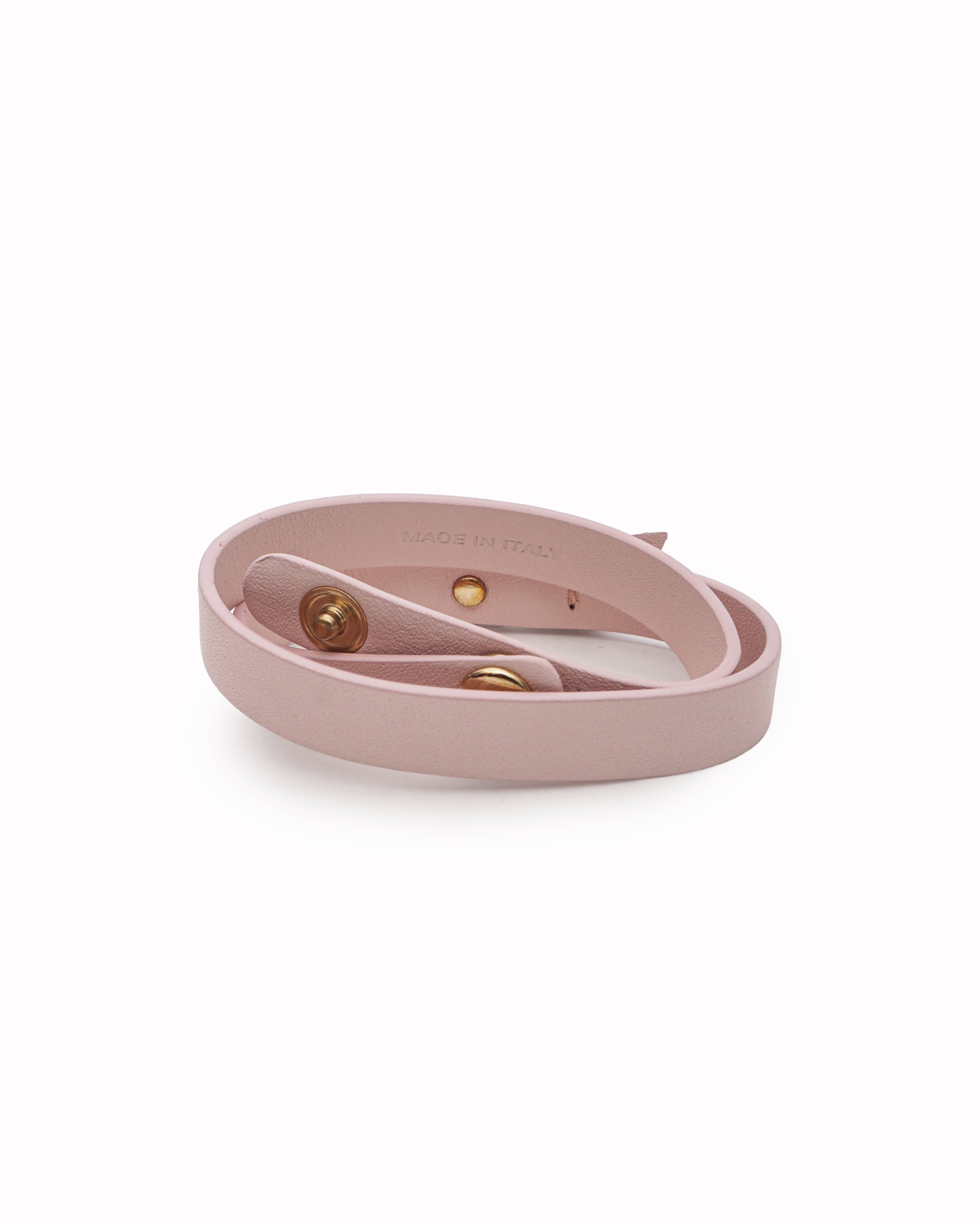 Salvatore Ferragamo Pastel Pink Leather Vara Bow Double Wrap Bracelet