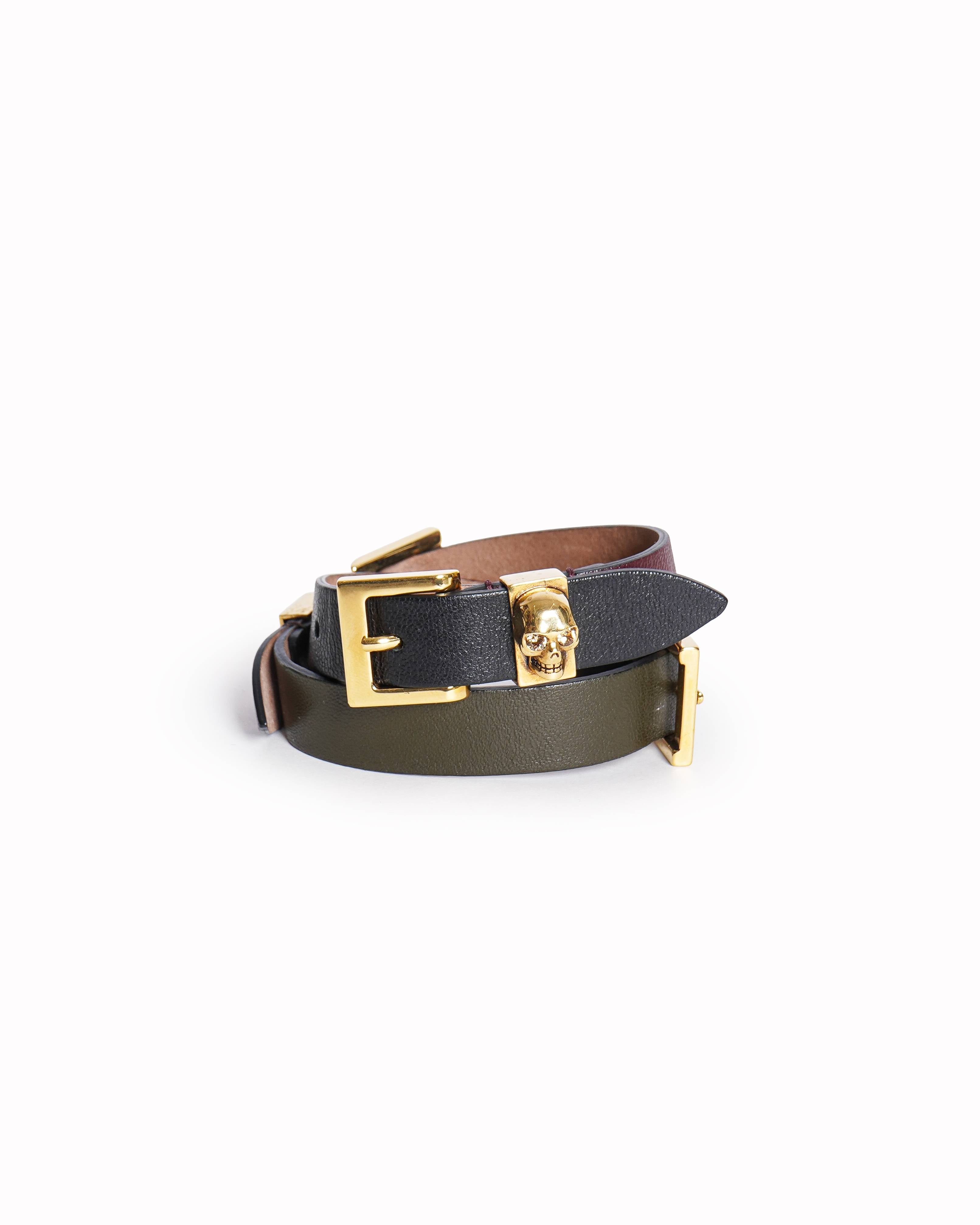 Alexander McQueen Multi-Buckle Triple-Wrap Colorblock Leather Bracelet