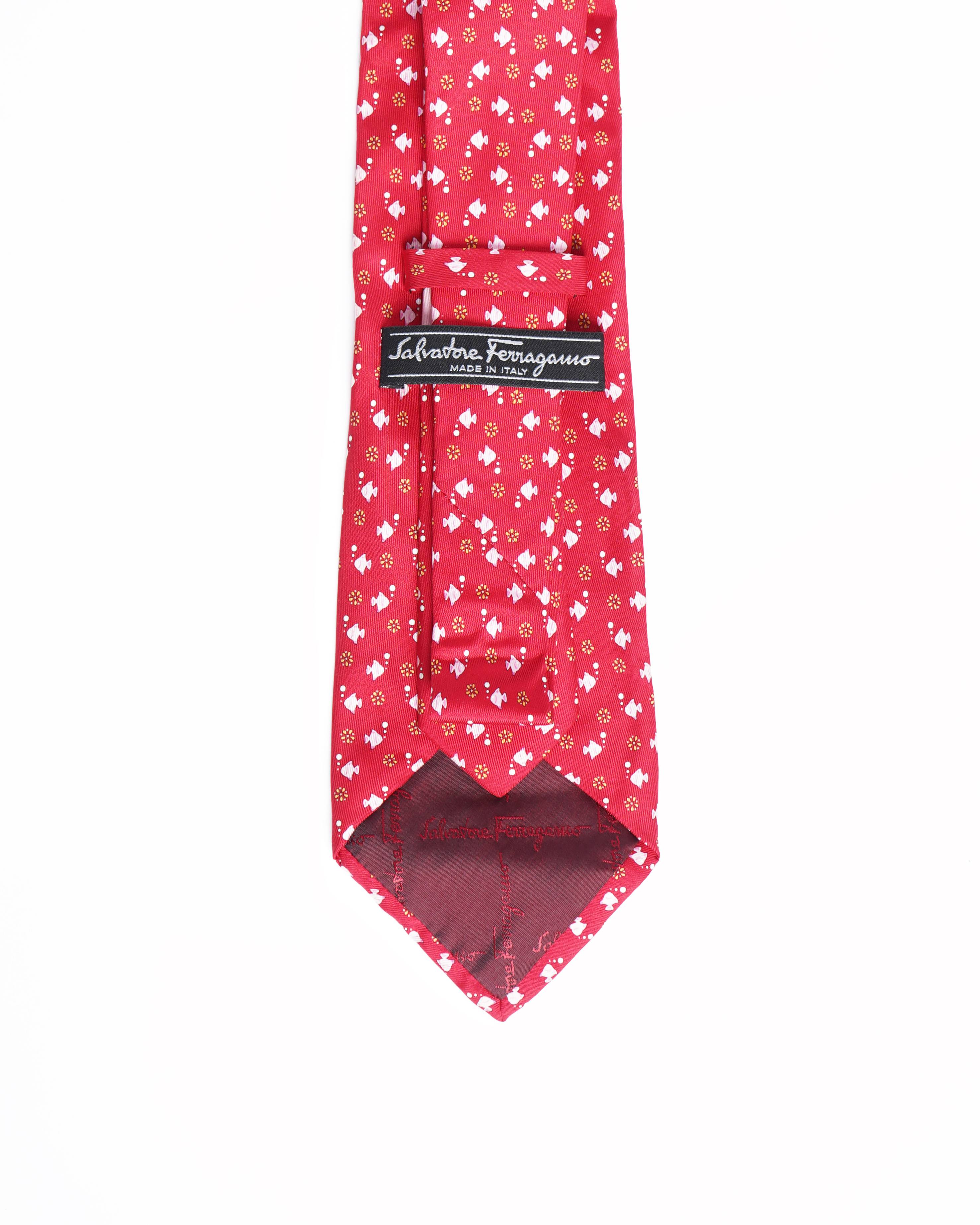 Salvatore Ferragamo red fish printed tie