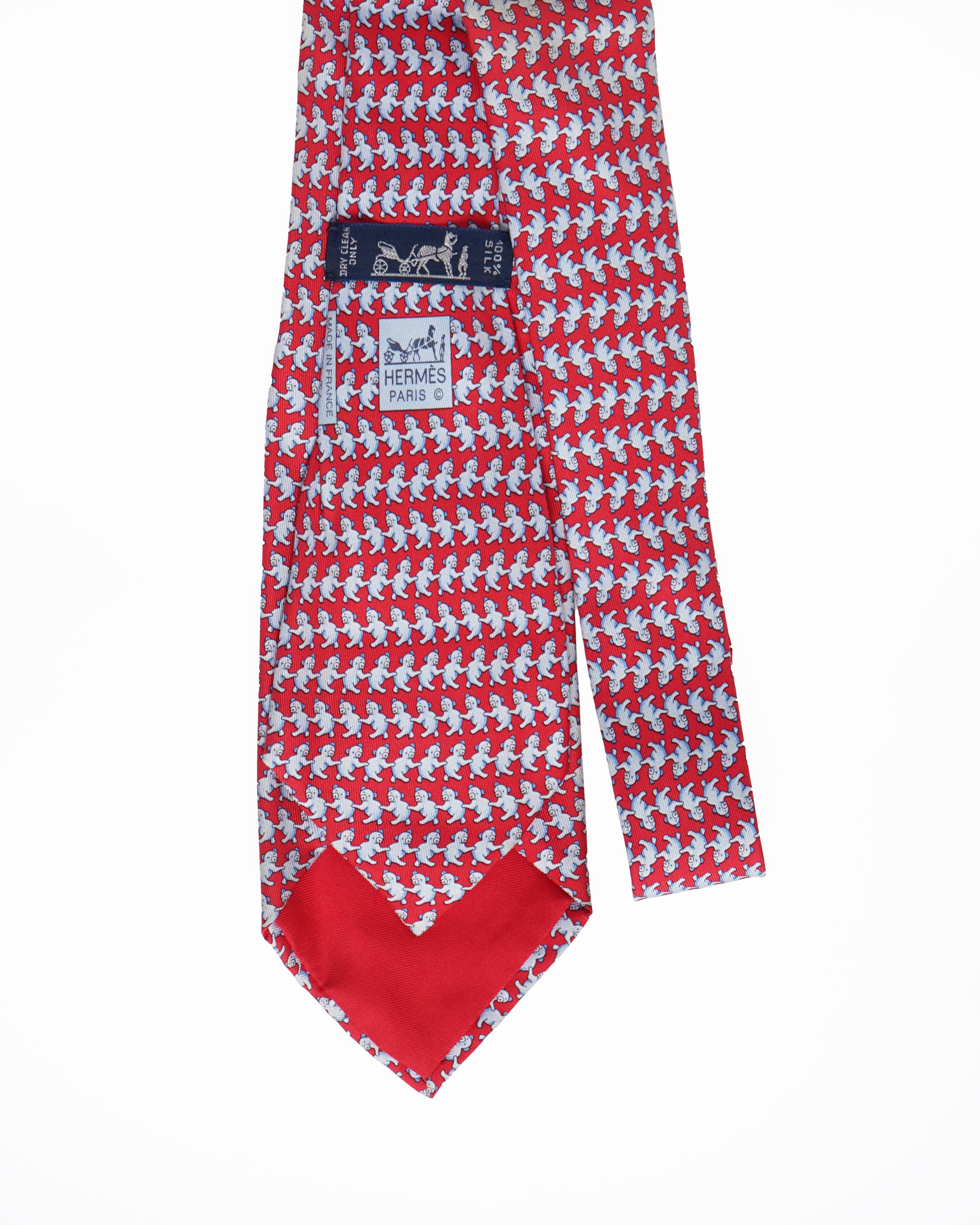 Hermes bear printed silk tie in red