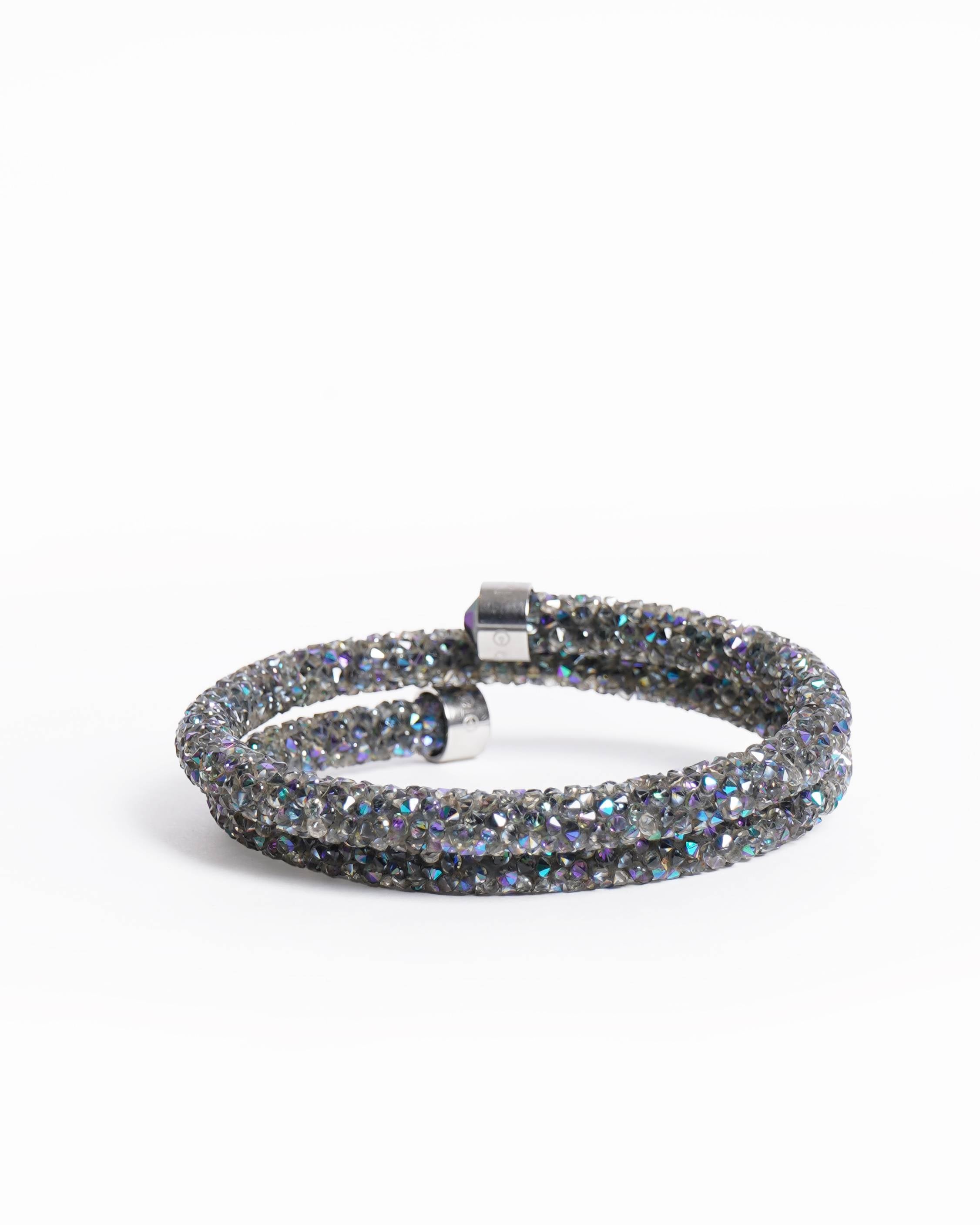 Swarovski Crystal Silver Bangle: Double Wrap Cuff Bracelet