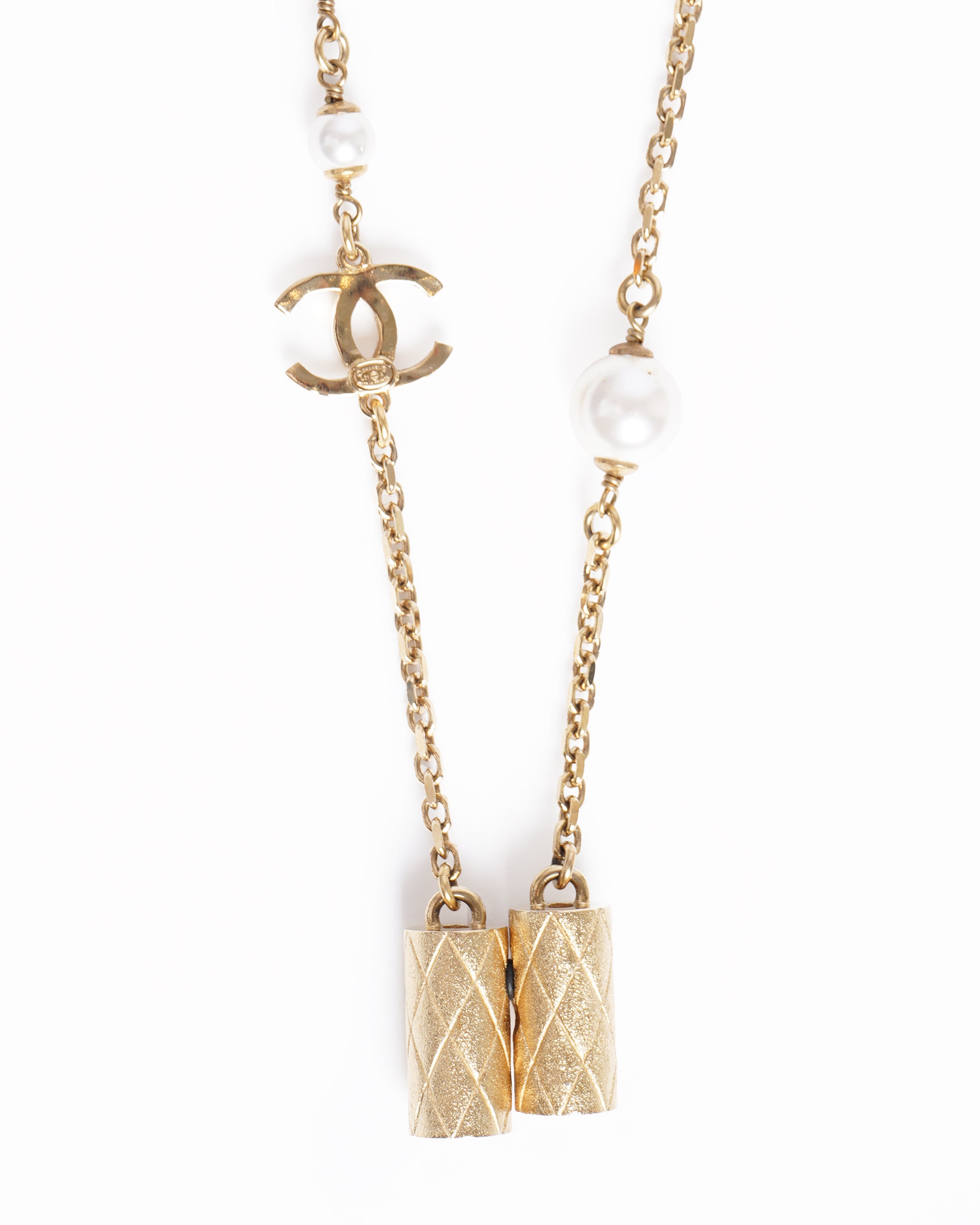 New Chanel cc pearl gold necklace