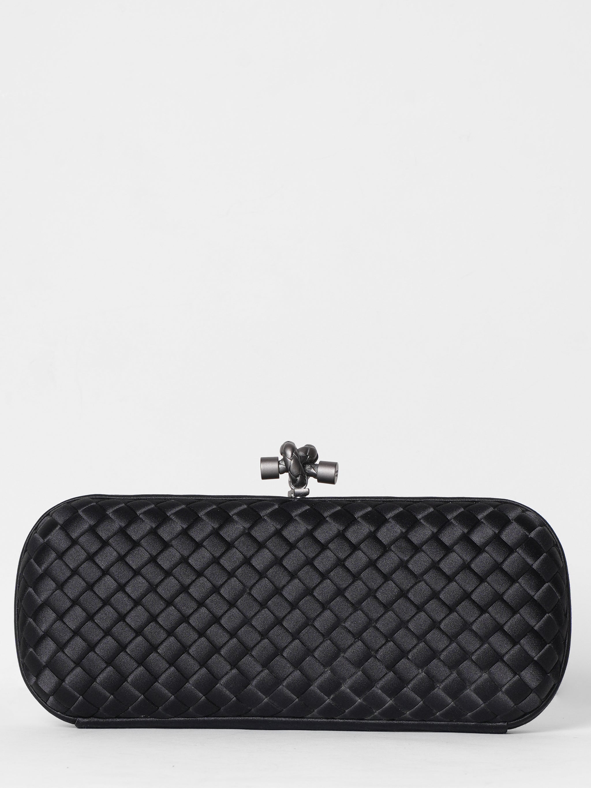 Bottega Veneta Black Intrecciato Silk Stretch Knot Clutch