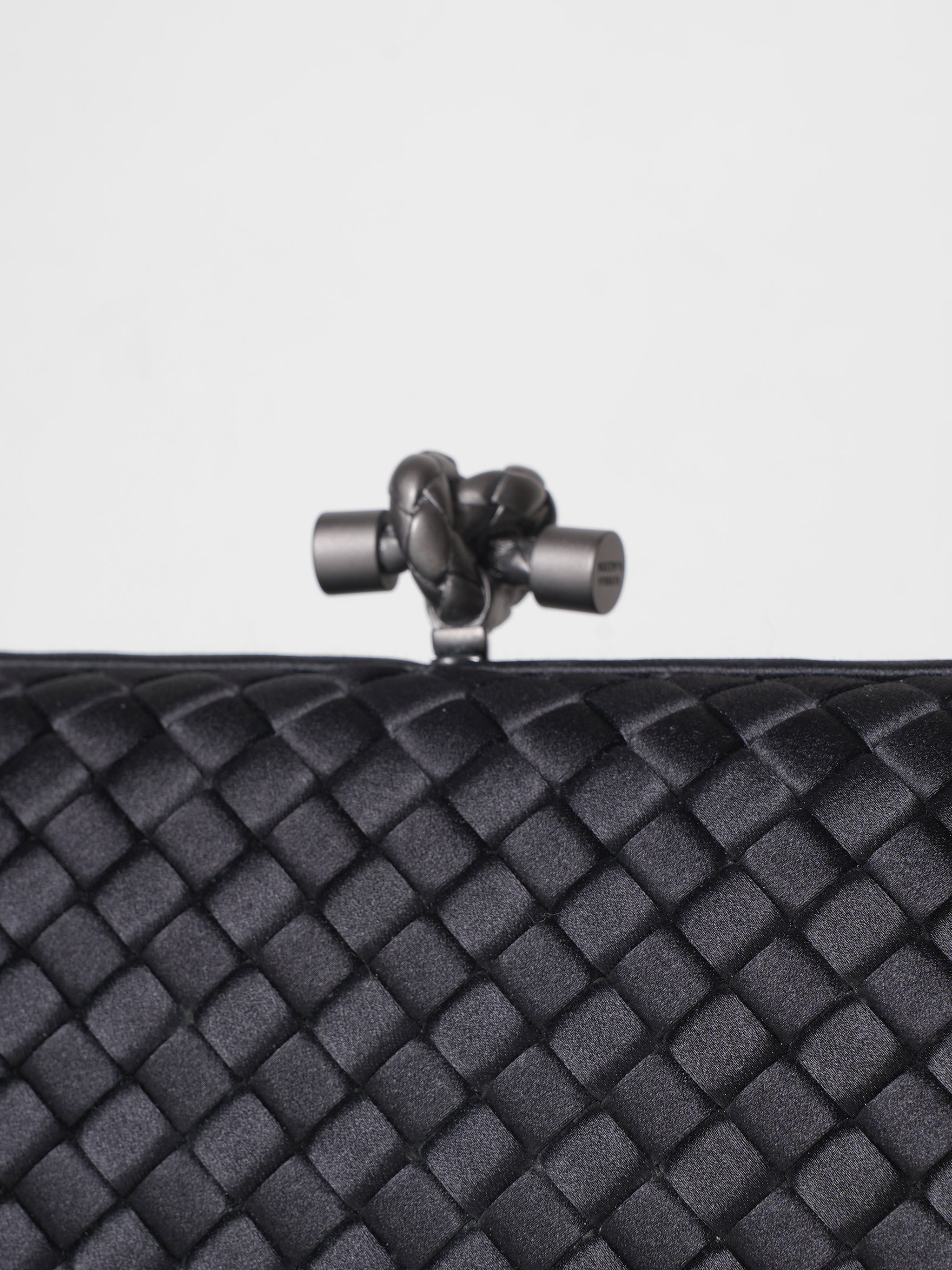 Bottega Veneta Black Intrecciato Silk Stretch Knot Clutch