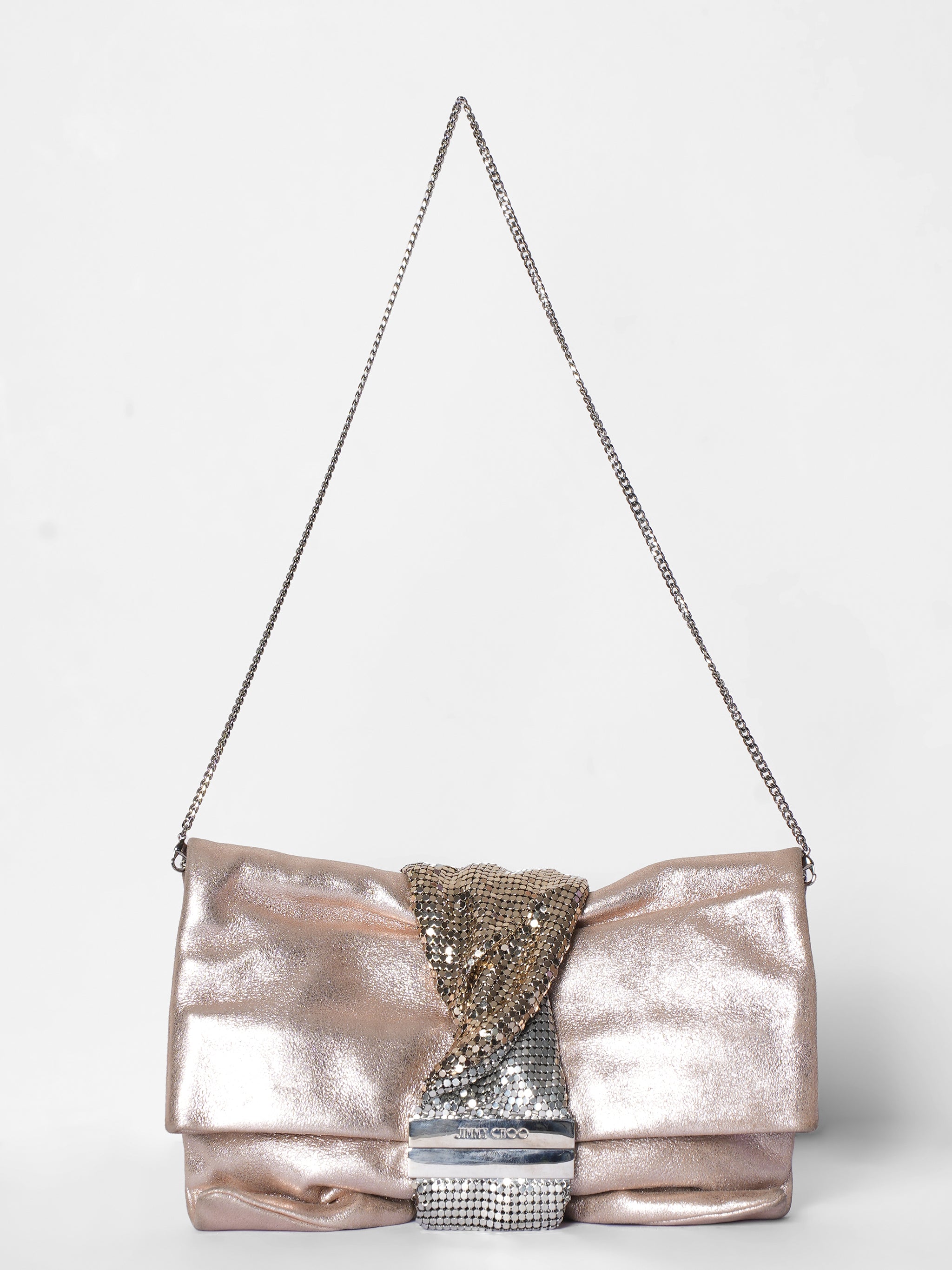 Jimmy Choo Metallic Rose Gold Shimmery Suede Clutch