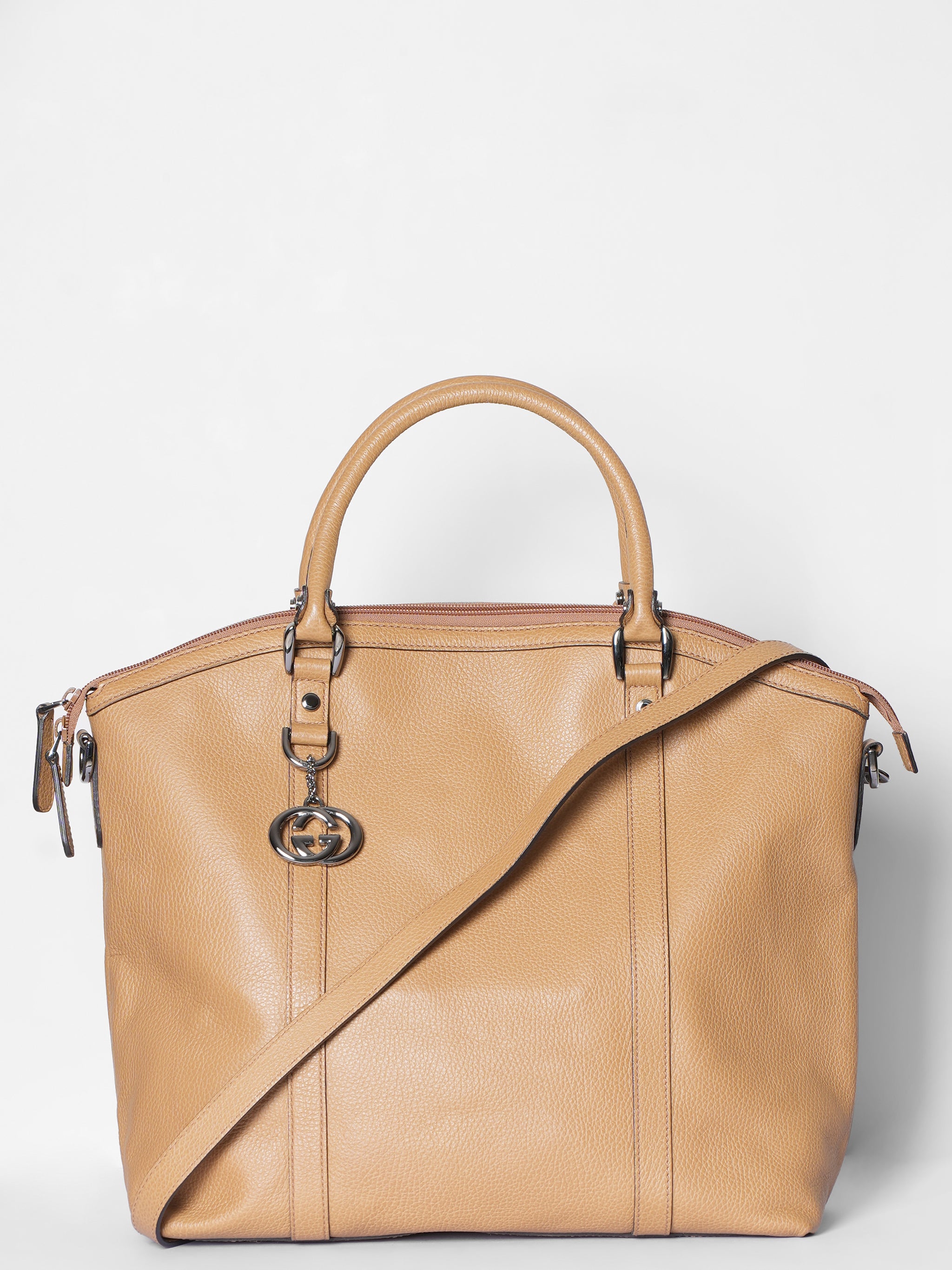 Gucci Brown Dome Large Convertable GG Charm Tan Tote Bag