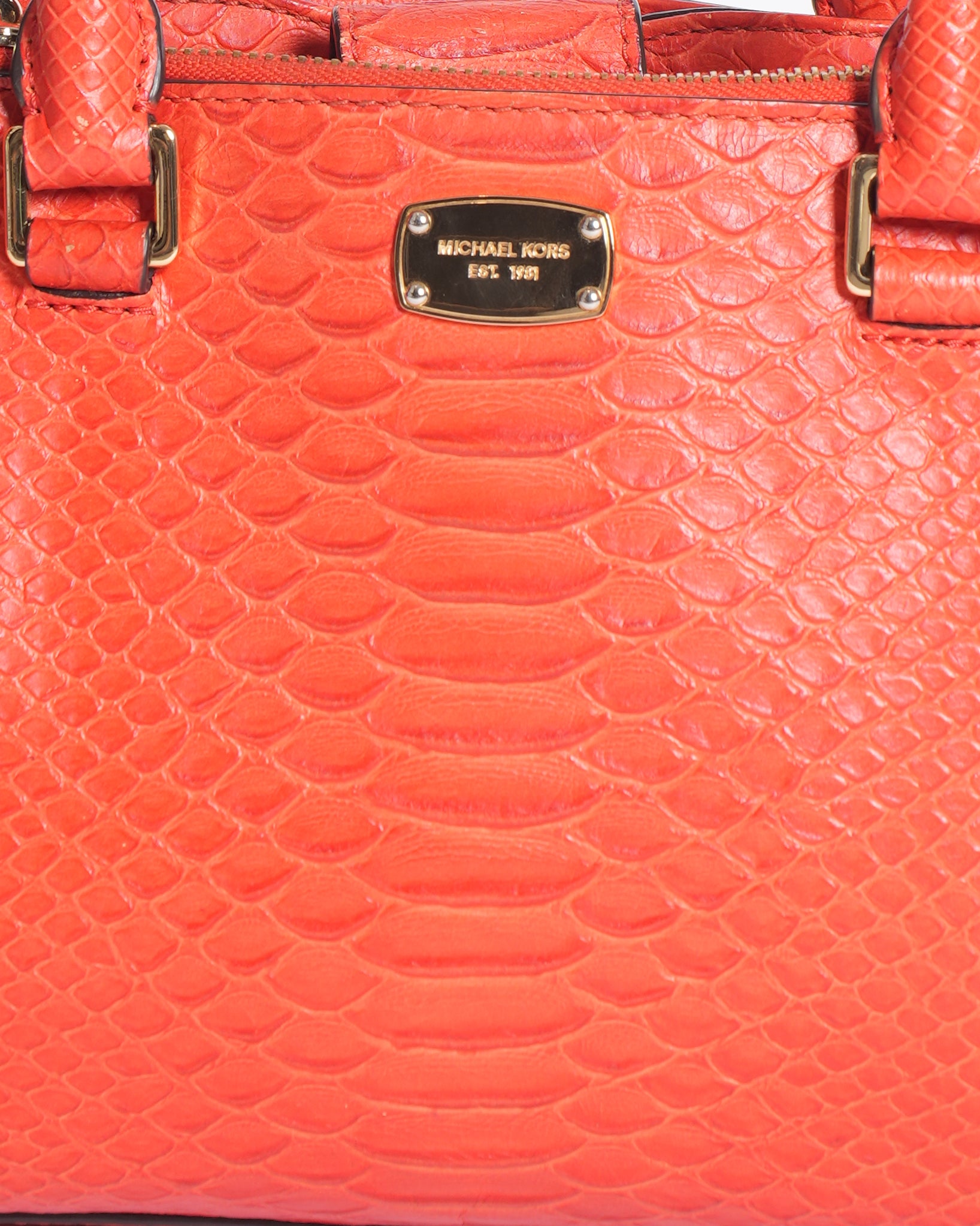 Michael Kors Kellen Small Red Snakeskin Satchel