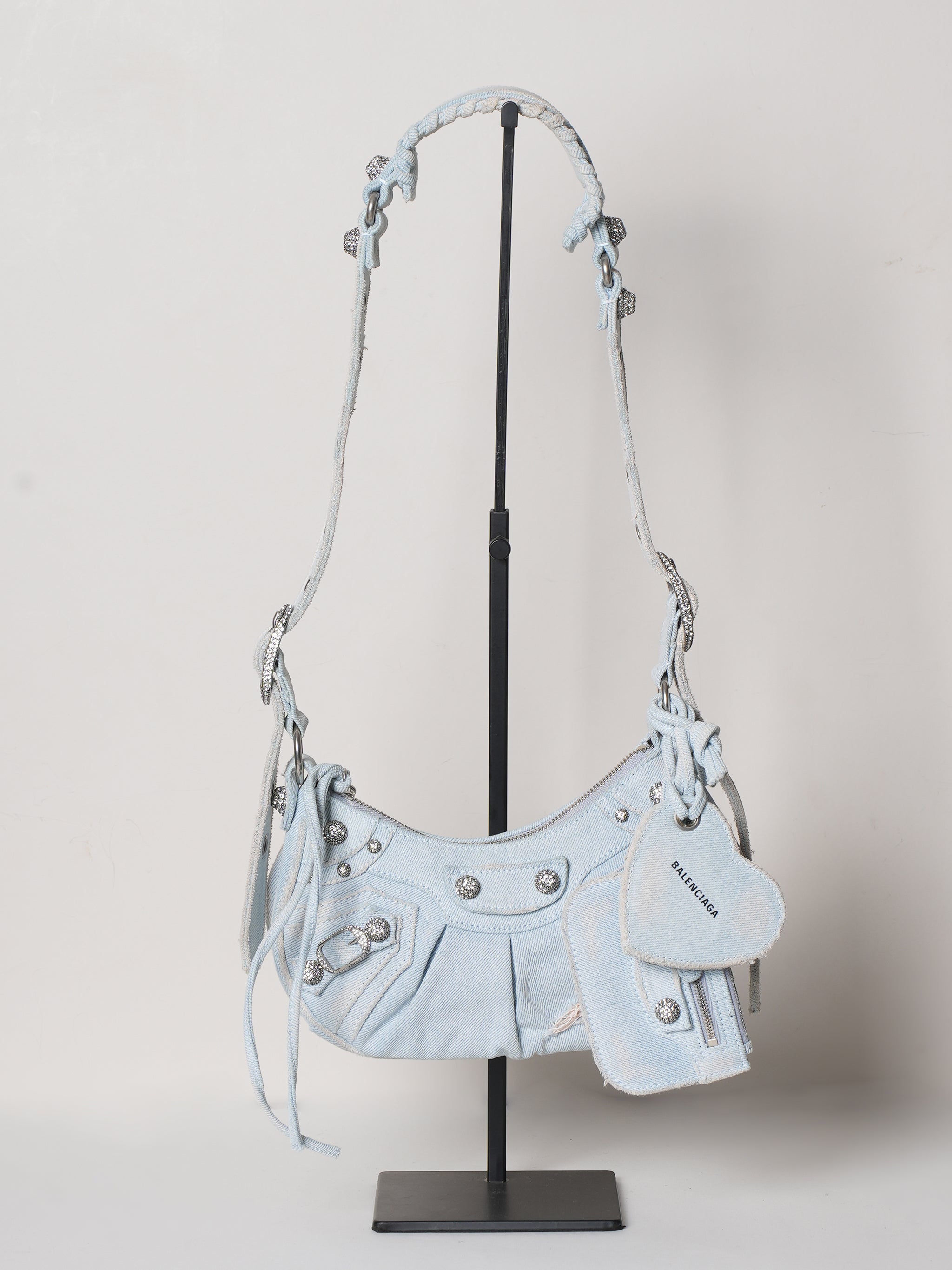 Balenciaga Women s Le Cagole Small Shoulder Bag Denim With Rhinestones in Blue