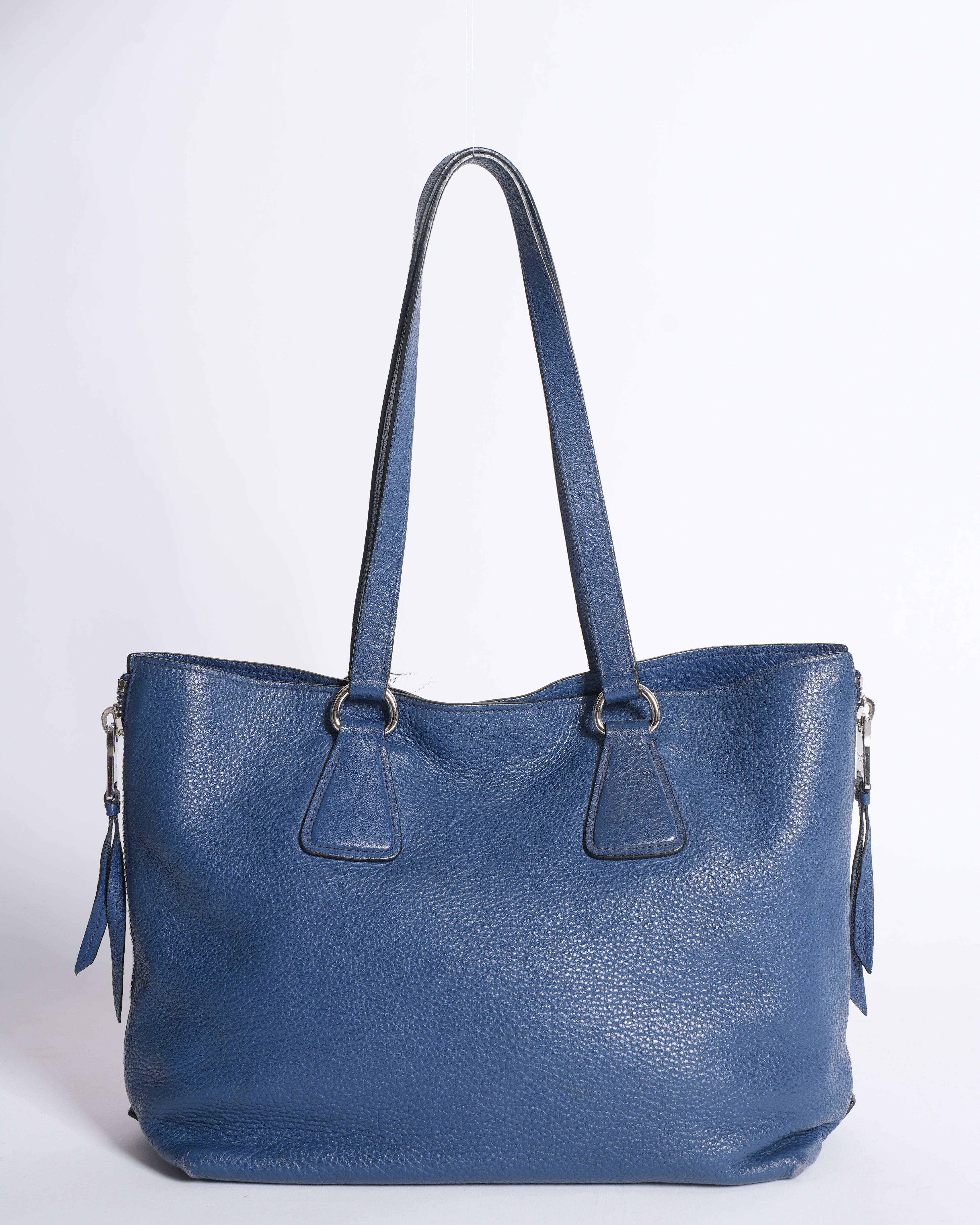 Prada Zip Around Shopper Tote Vitello In Blue
