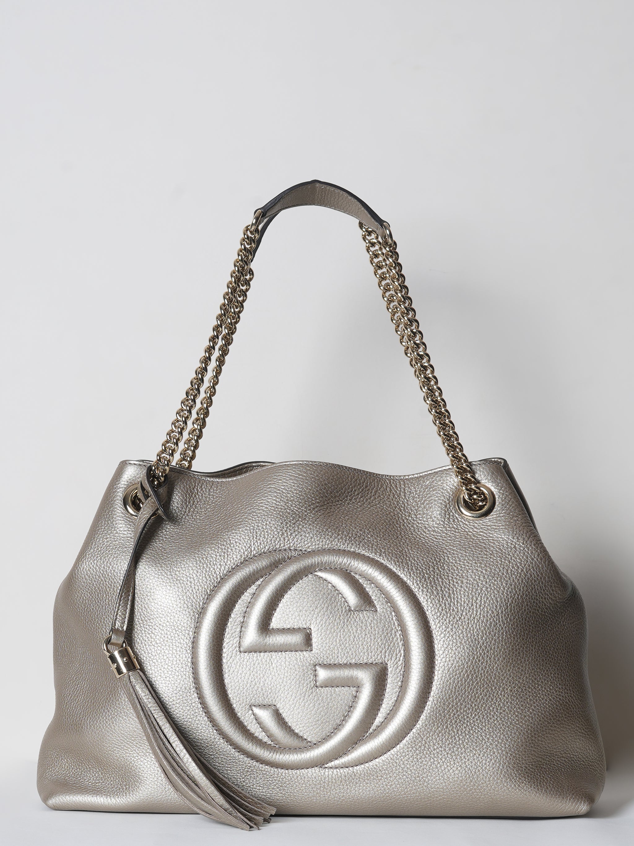 Gucci Metallic Pebbled Leather SOHO Chain Tote Bag