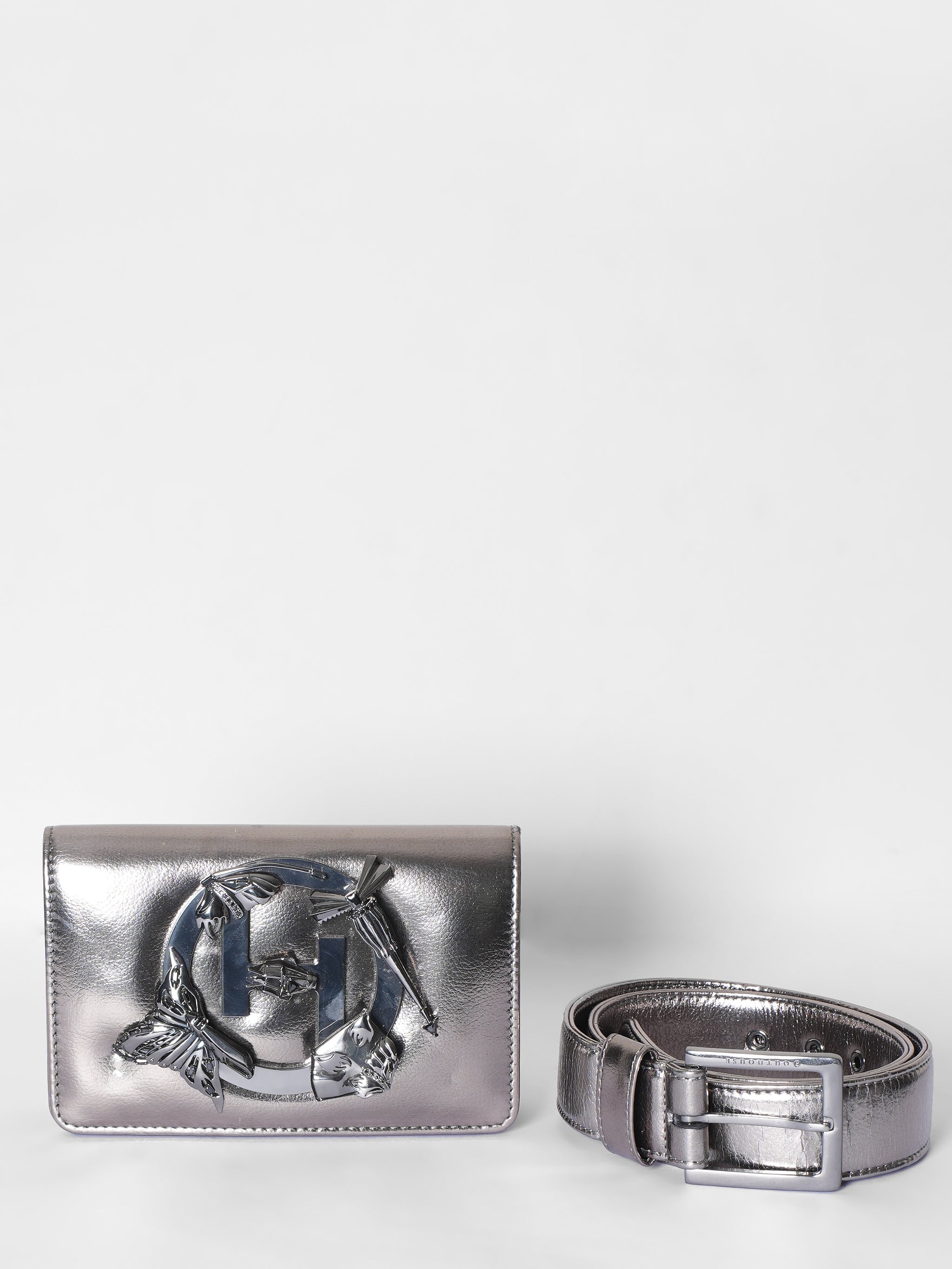 Outhouse 'The Mini Disco' Metallic Chrome Sling Bag
